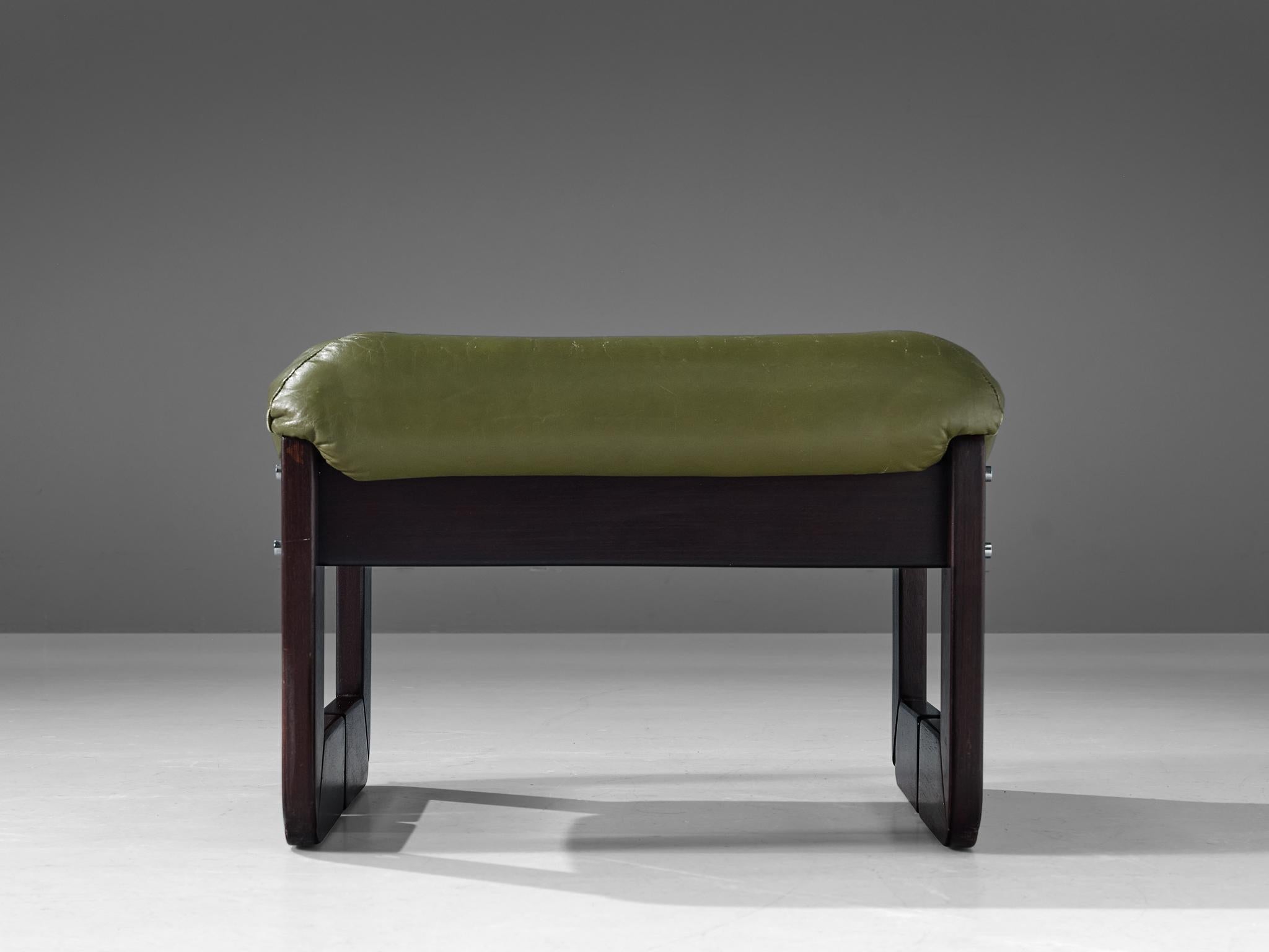 Percival Lafer Ottoman in Olive Green Leather and Mahogany seating Morentz