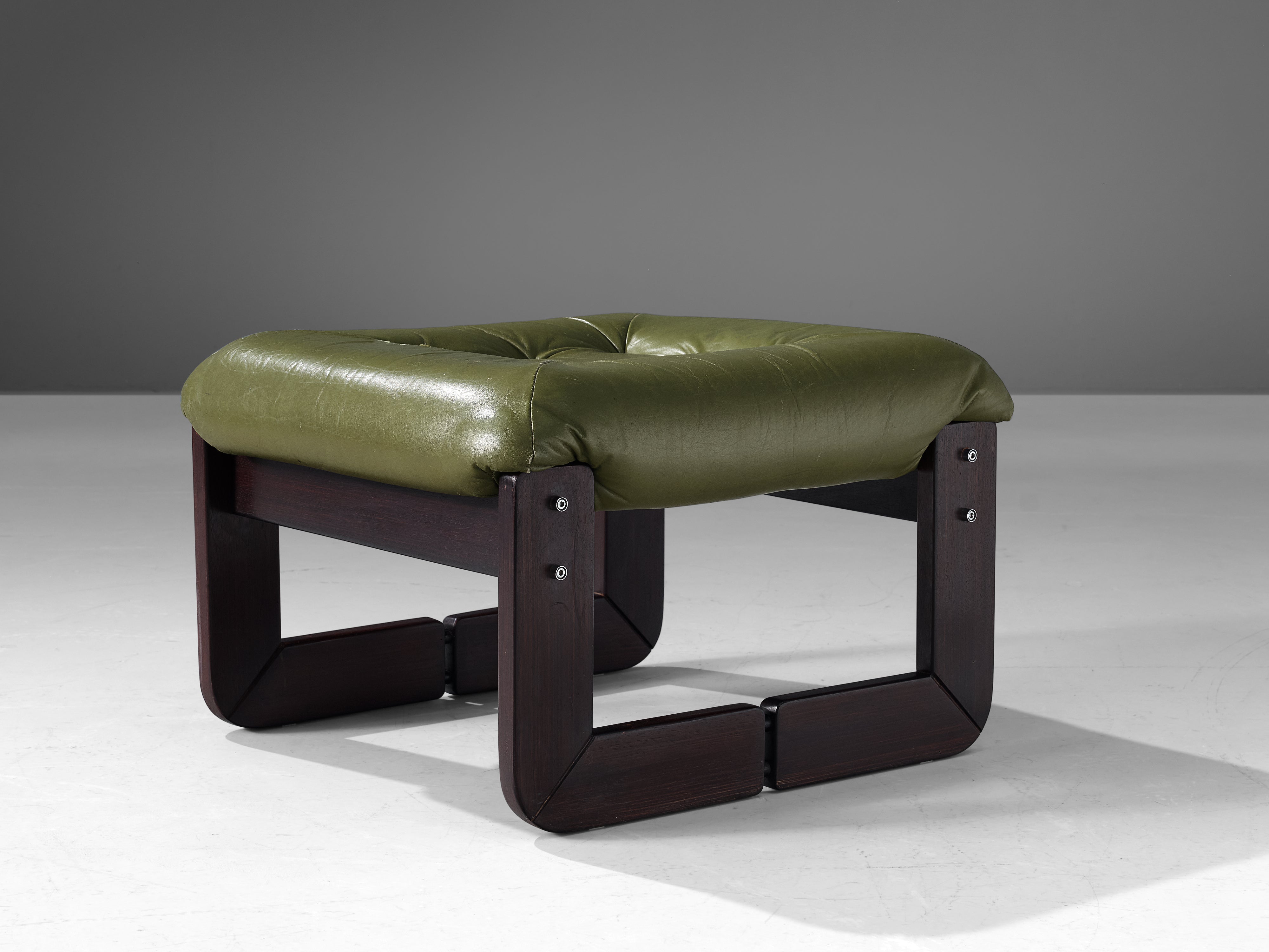 Percival Lafer Ottoman in Olive Green Leather Seating Morentz