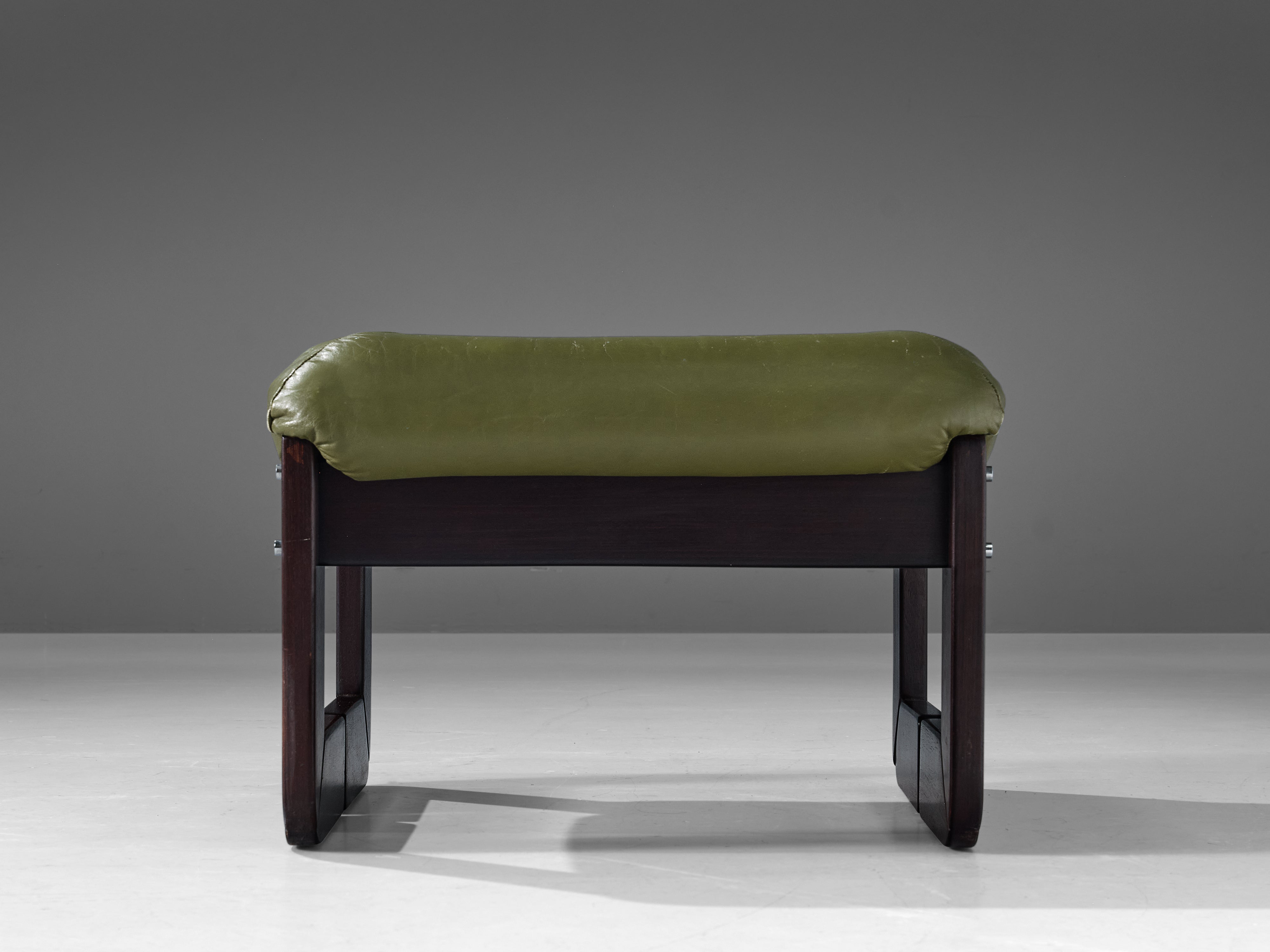 Percival Lafer Ottoman in Olive Green Leather Seating Morentz