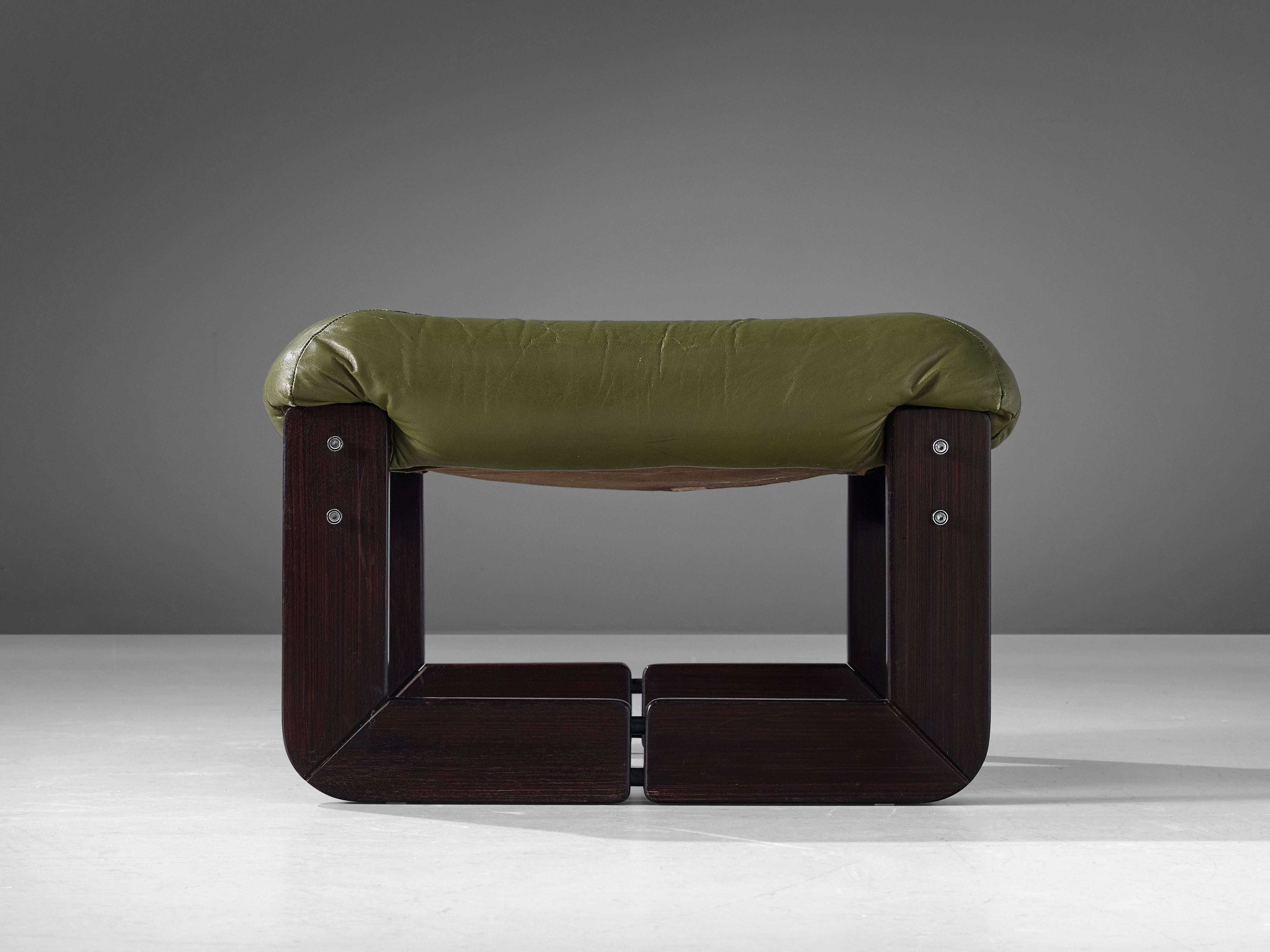 Percival Lafer Ottoman in Olive Green Leather Seating Morentz