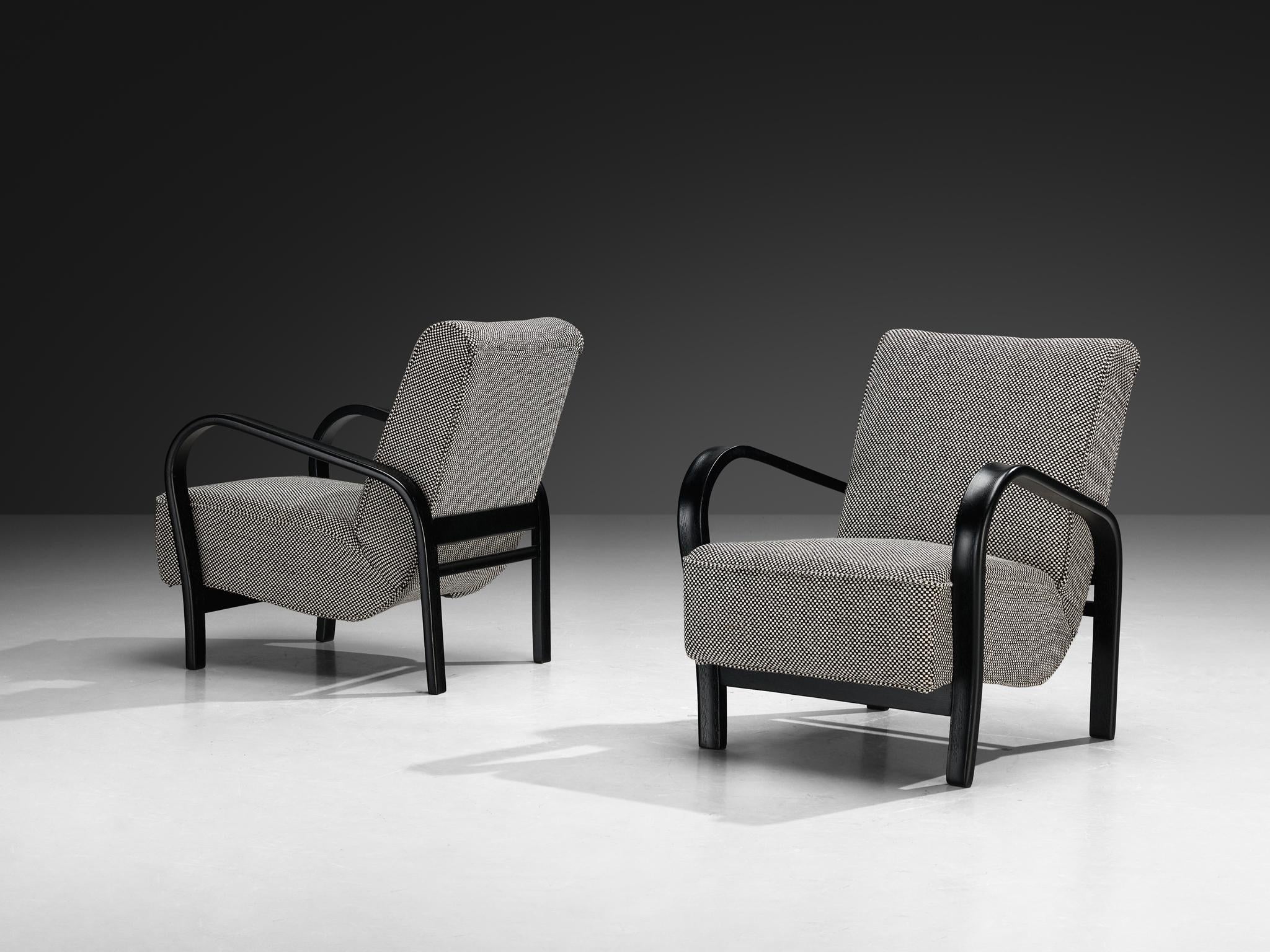 Jindrich Halabala Lounge Chairs in Black-and-White Checkered Upholstery seating Morentz