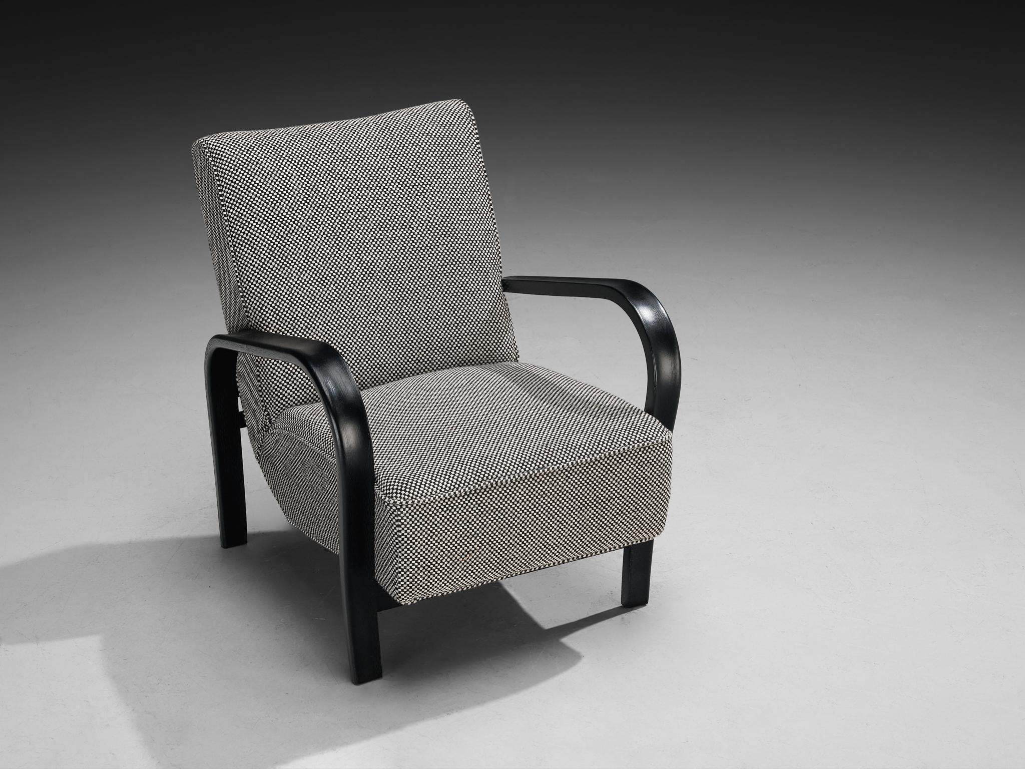 Jindrich Halabala Lounge Chair in Black-and-White Checkered Upholstery seating Morentz