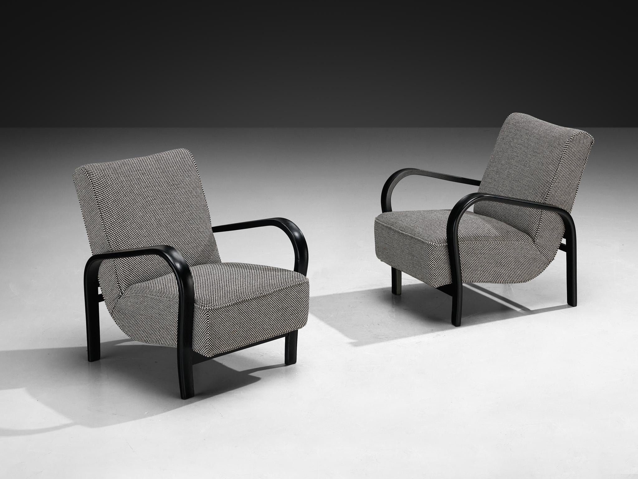 Jindrich Halabala Lounge Chairs in Black-and-White Checkered Upholstery seating Morentz