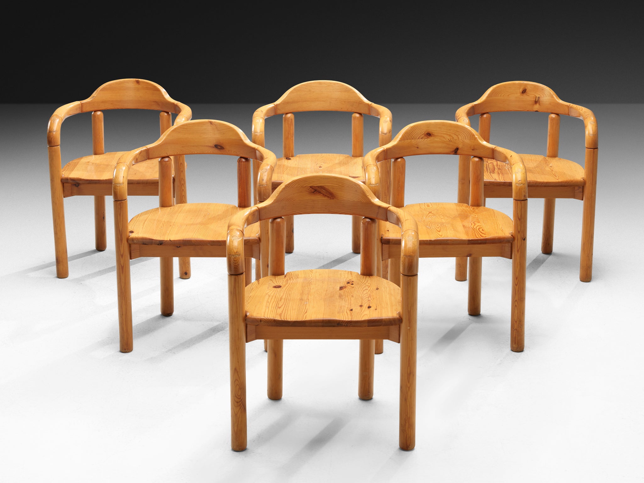 Rainer Daumiller Set of Six Armchairs in Solid Pine Seating Morentz