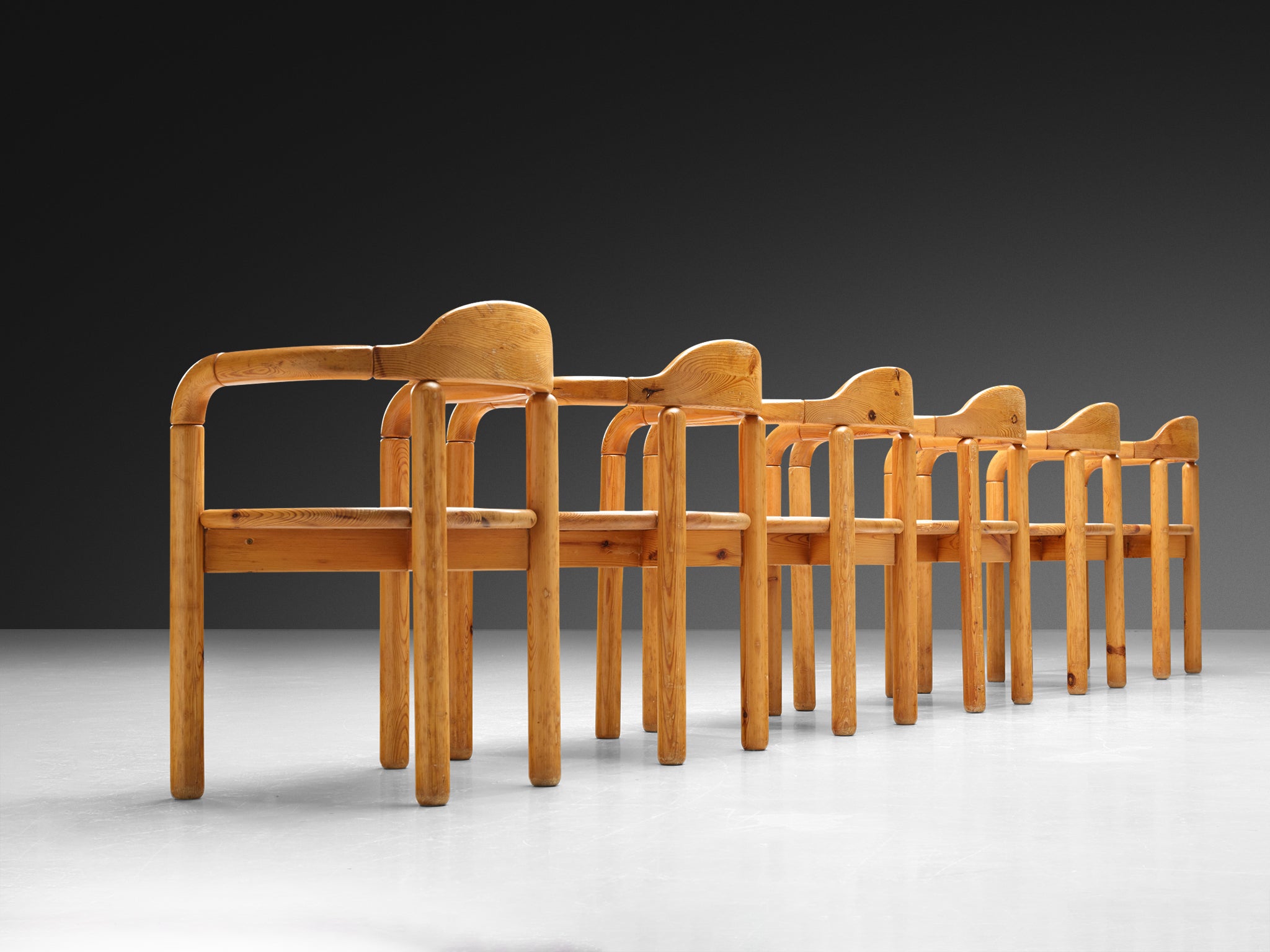 Rainer Daumiller Set of Six Armchairs in Solid Pine Seating Morentz