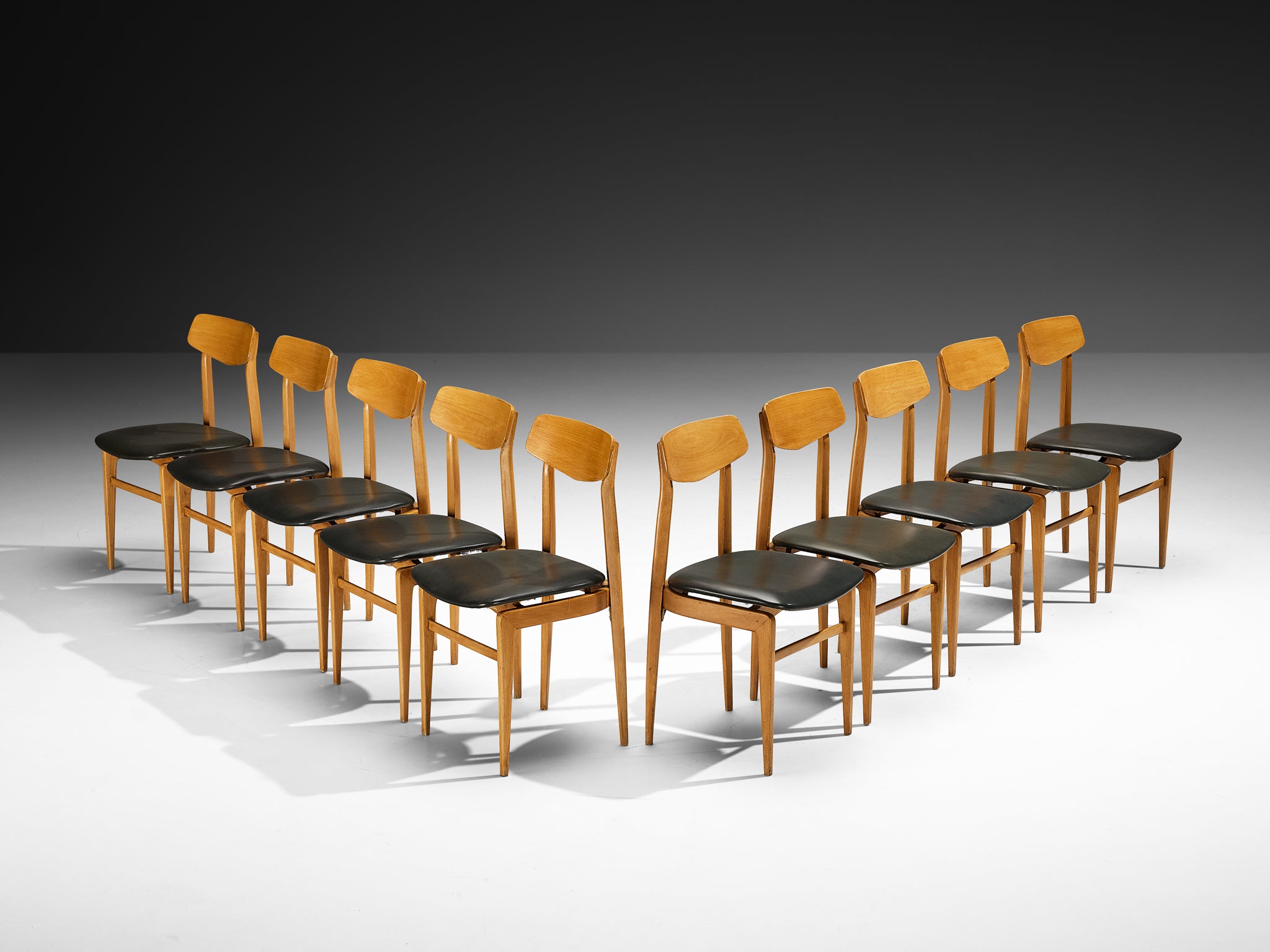 Danish Set of Ten Danish Sculptural Chairs in Blonde Wood Seating Morentz