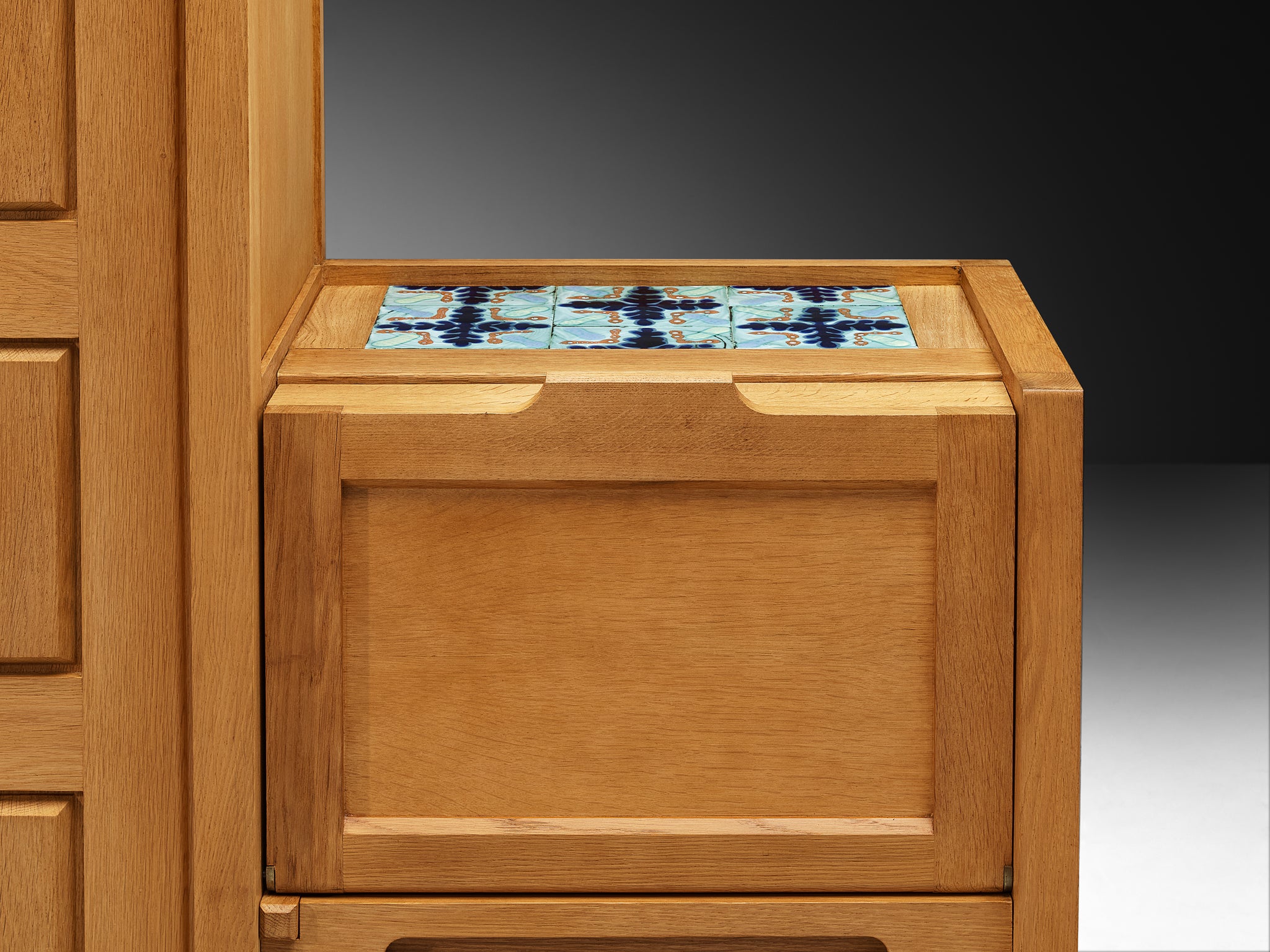 Guillerme & Chambron 'Thierry' Cabinet in Oak and Ceramic Case pieces and storage cabinets Morentz