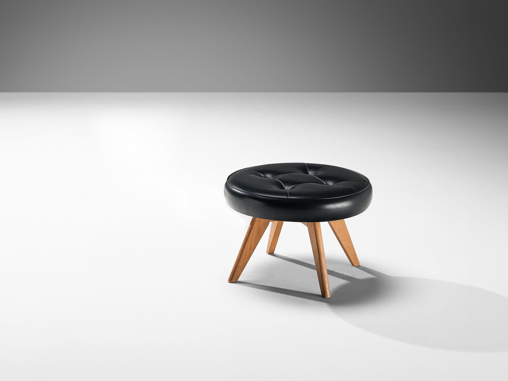 Danish Stool in Teak and Black Upholstery seating Morentz