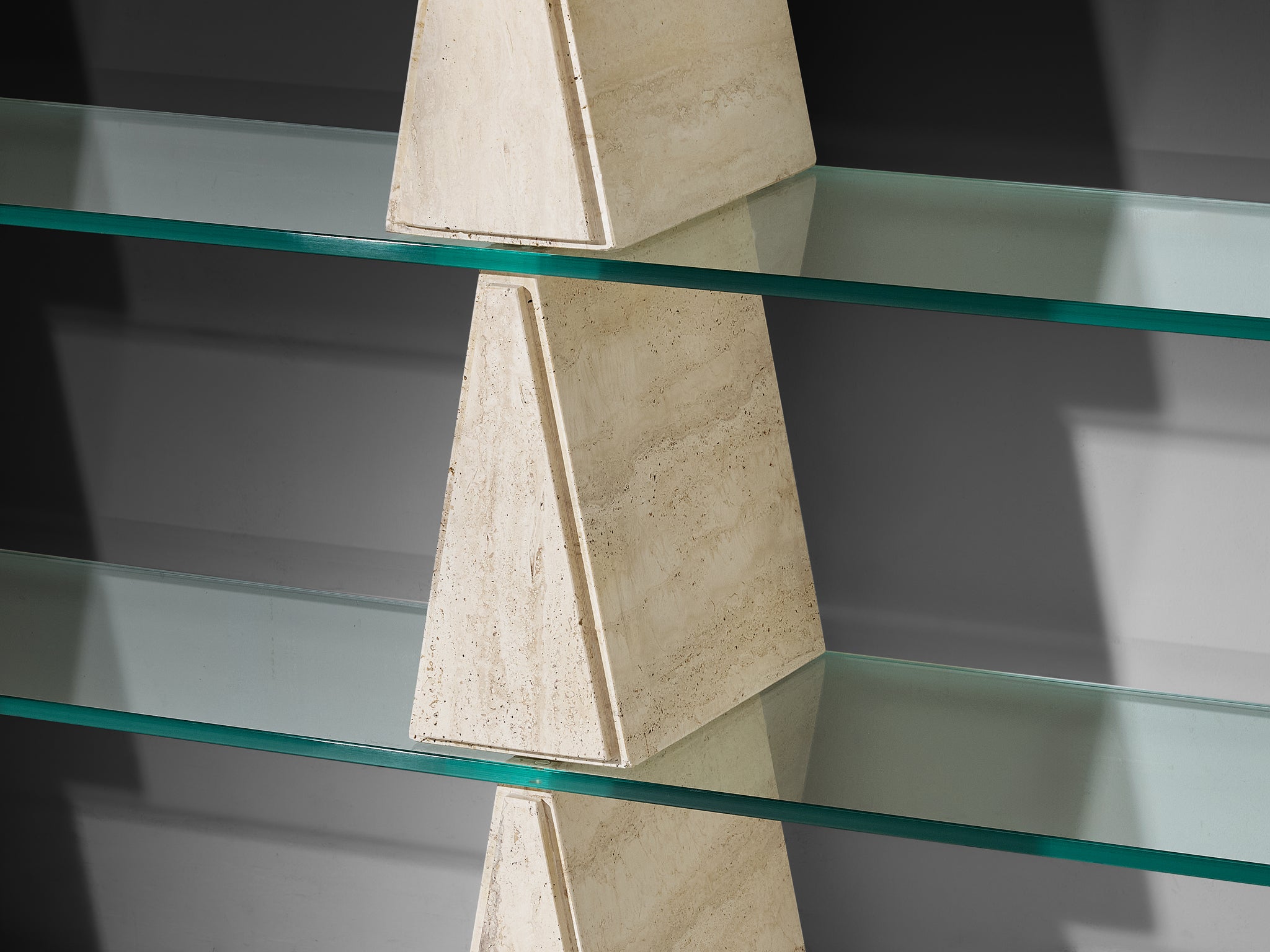 Post-Modern Wall Unit in Glass and Travertine Case pieces and storage cabinets Morentz