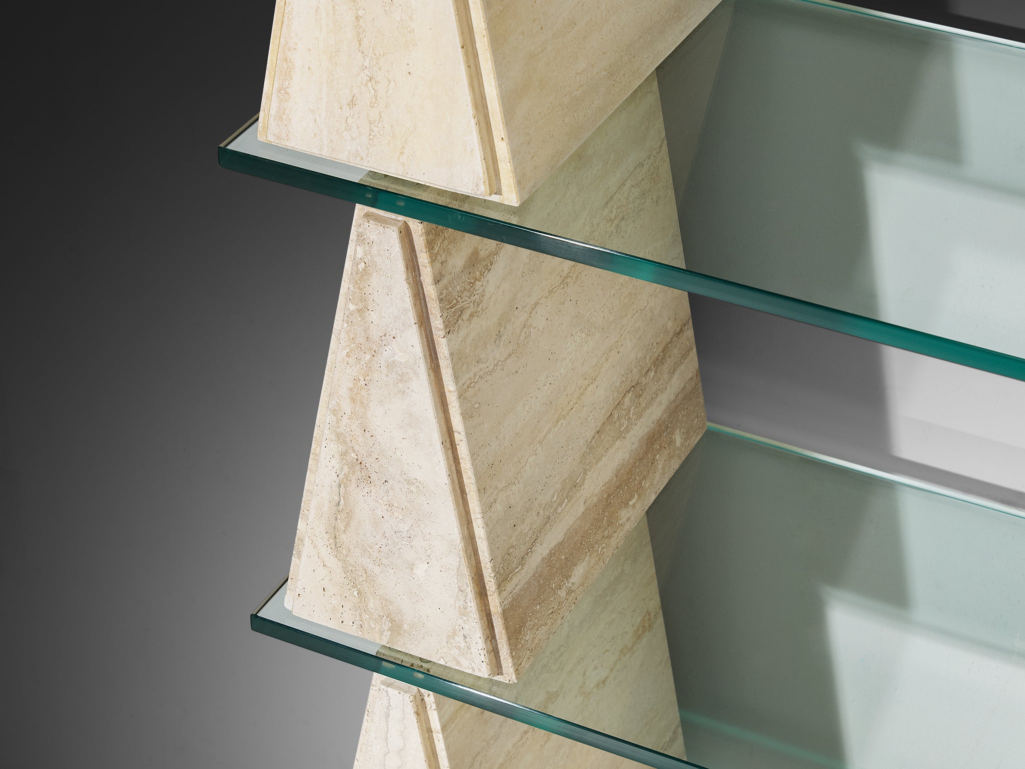 Post-Modern Wall Unit in Glass and Travertine Case pieces and storage cabinets Morentz