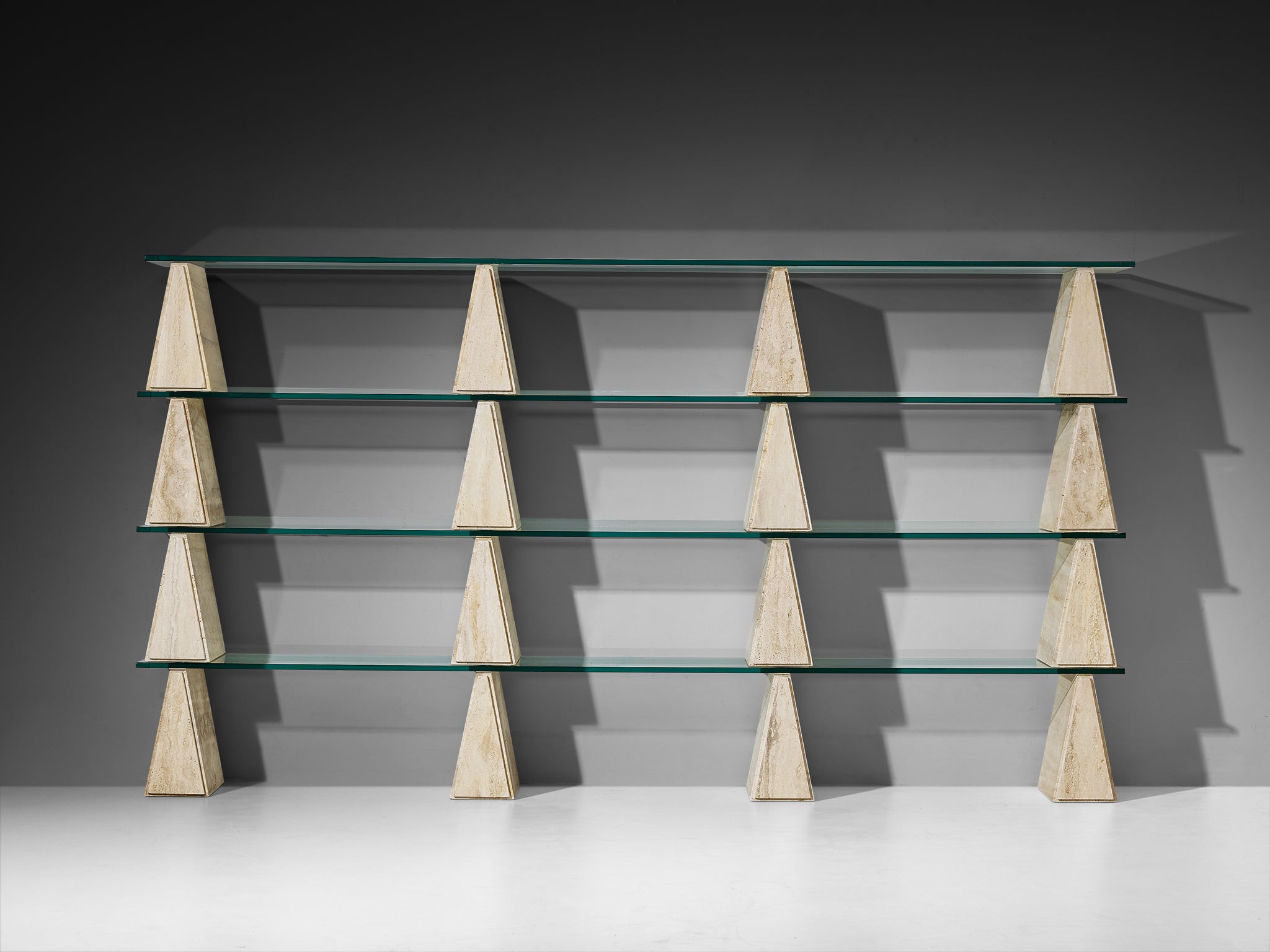 Post-Modern Wall Unit in Glass and Travertine Case pieces and storage cabinets Morentz