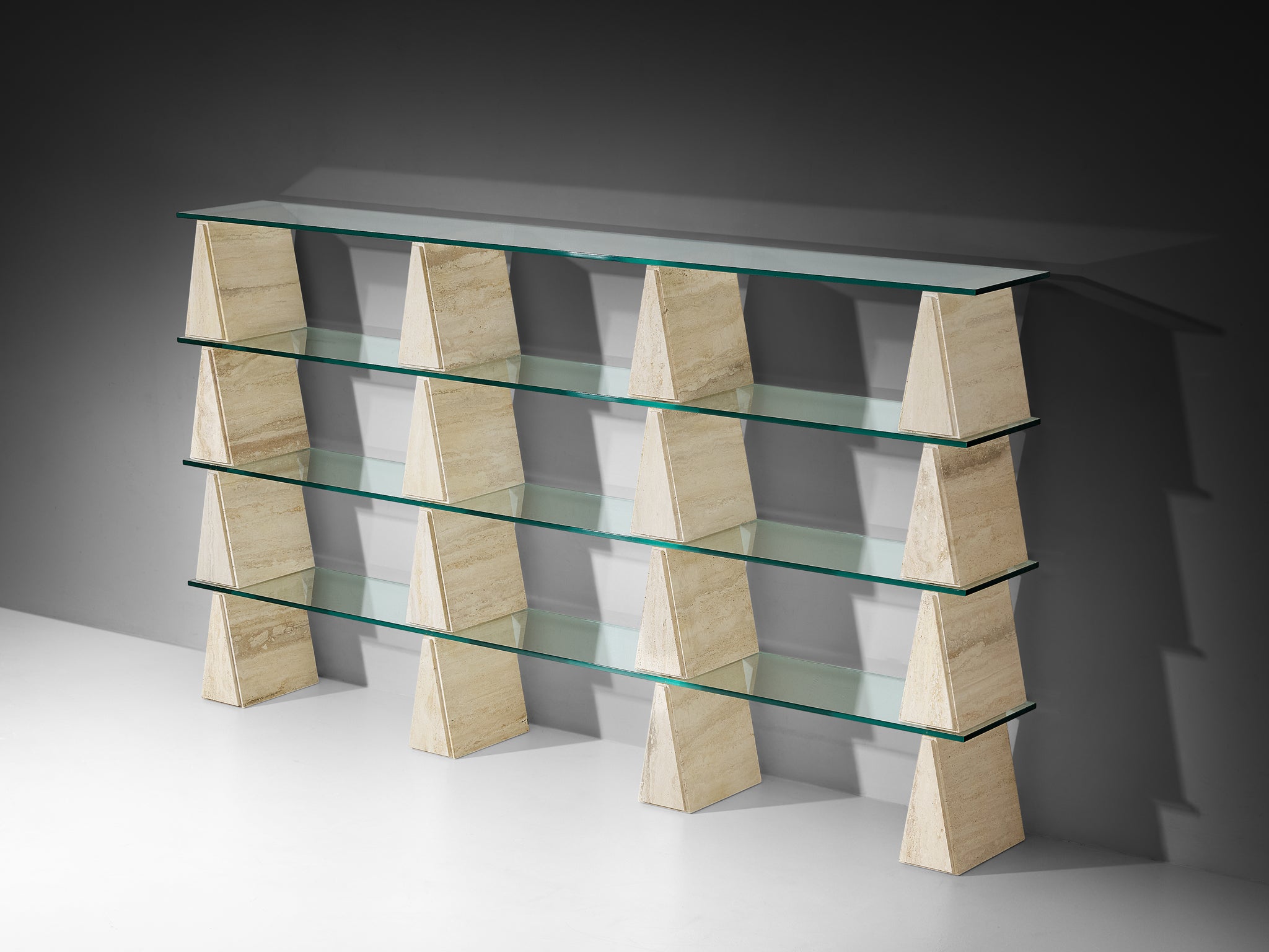 Post-Modern Wall Unit in Glass and Travertine Case pieces and storage cabinets Morentz