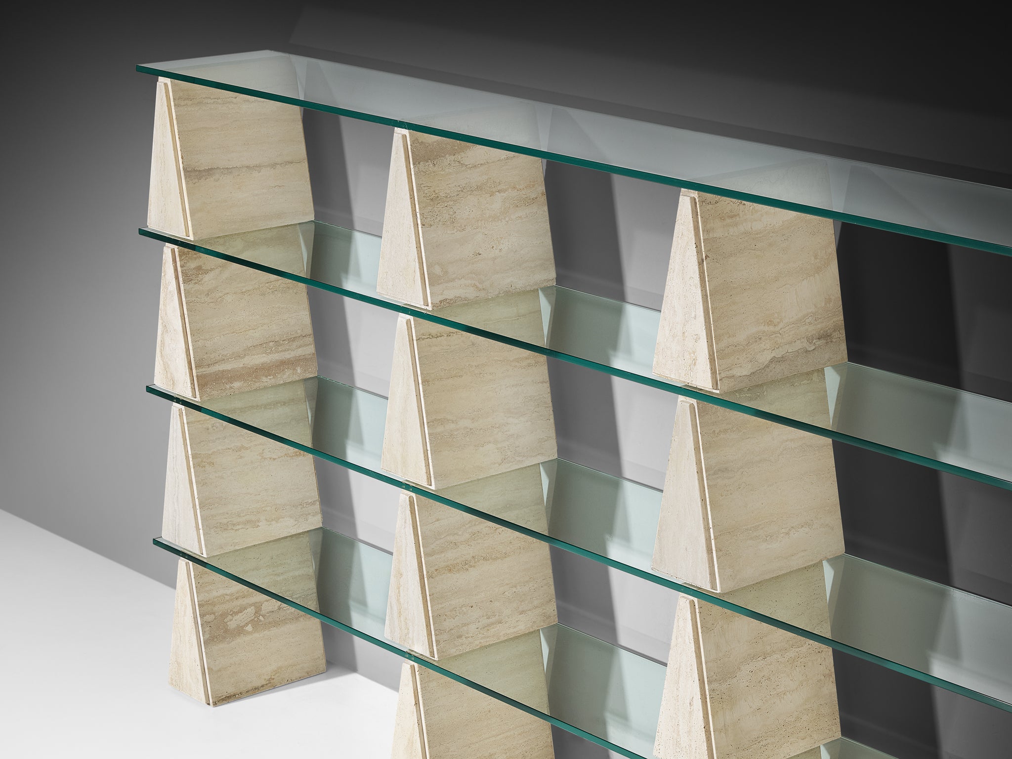 Post-Modern Wall Unit in Glass and Travertine Case pieces and storage cabinets Morentz