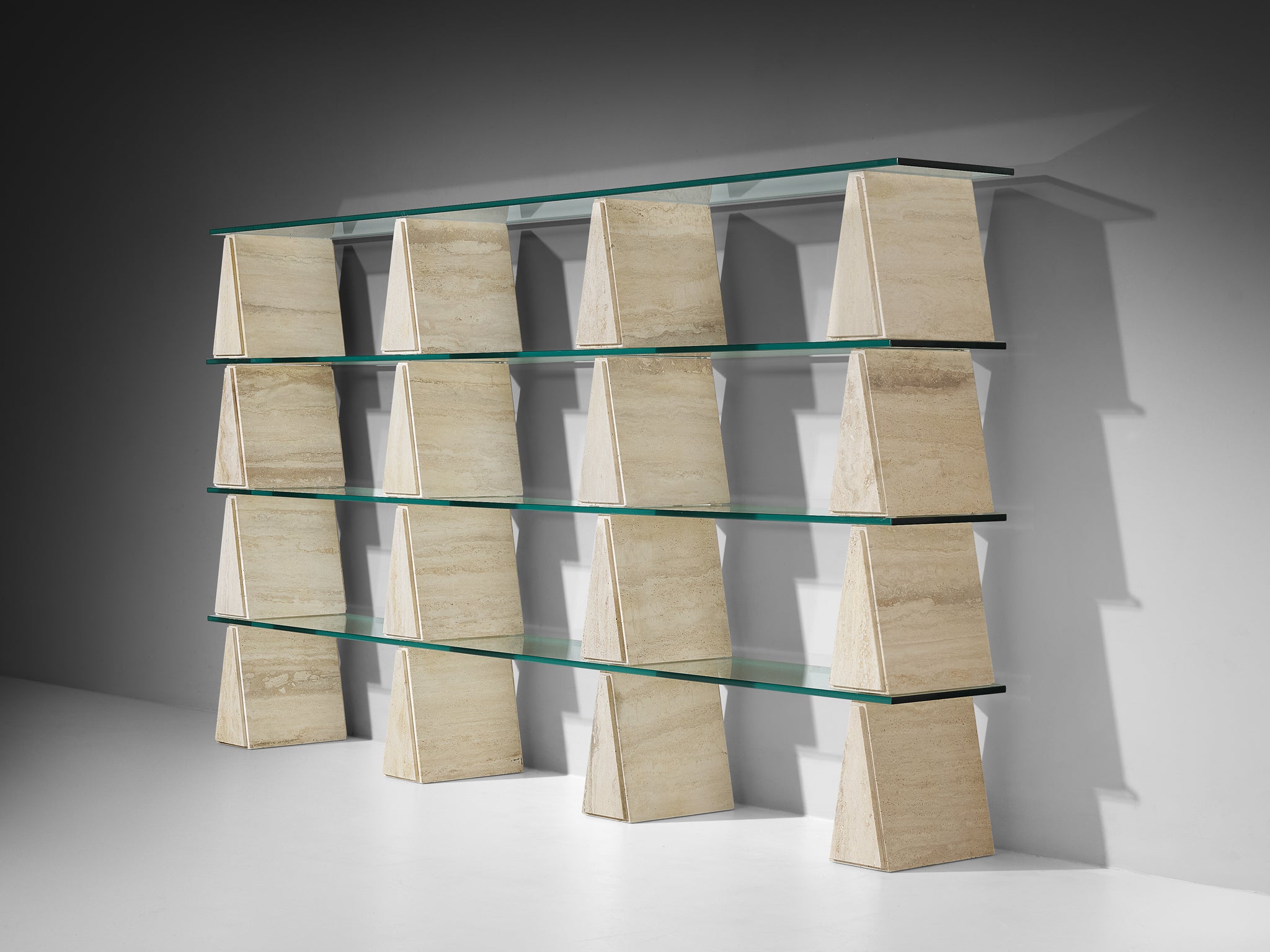 Post-Modern Wall Unit in Glass and Travertine Case pieces and storage cabinets Morentz