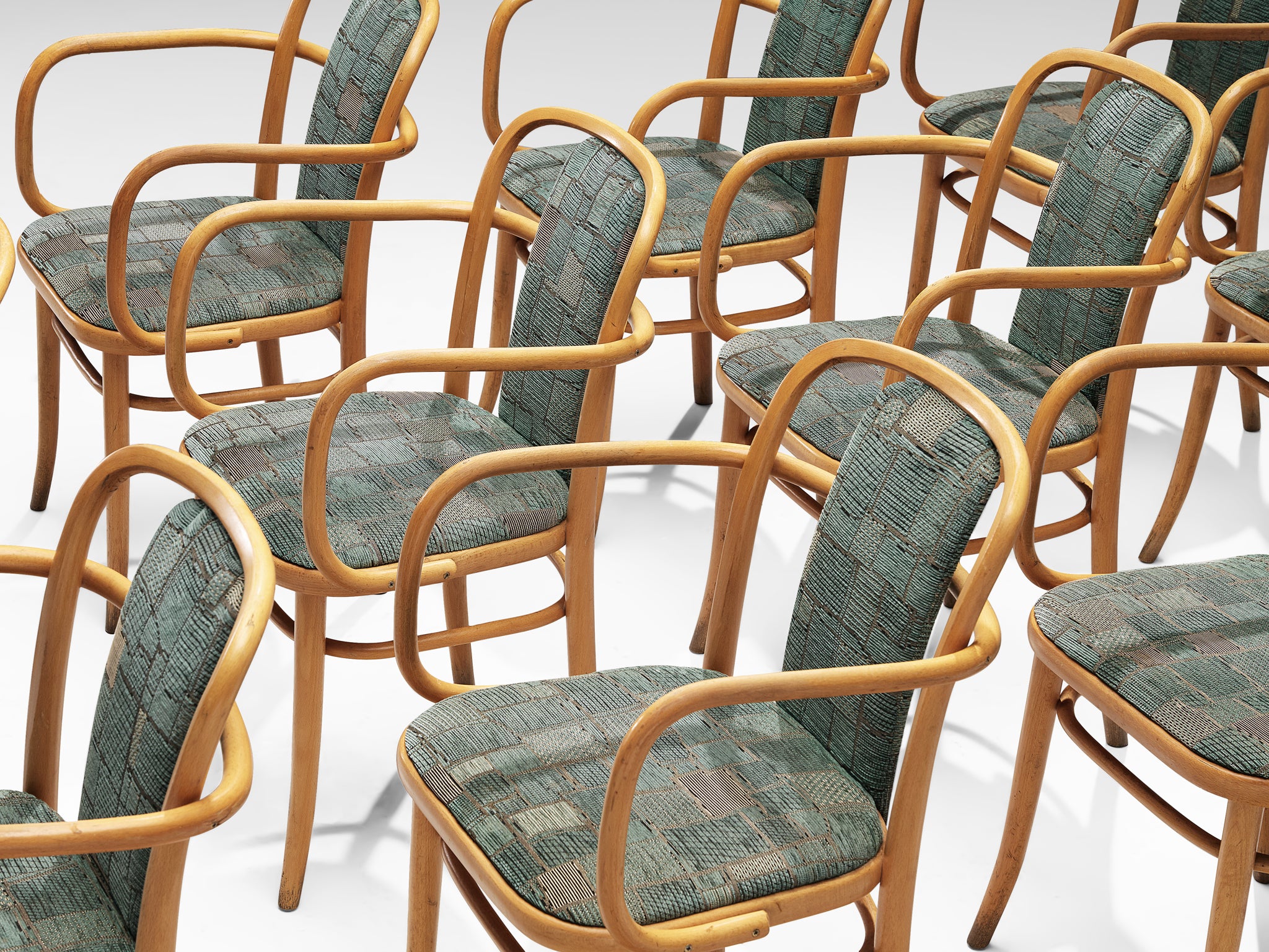 Large Set of Bentwood Armchairs in Green Upholstery Seating Morentz