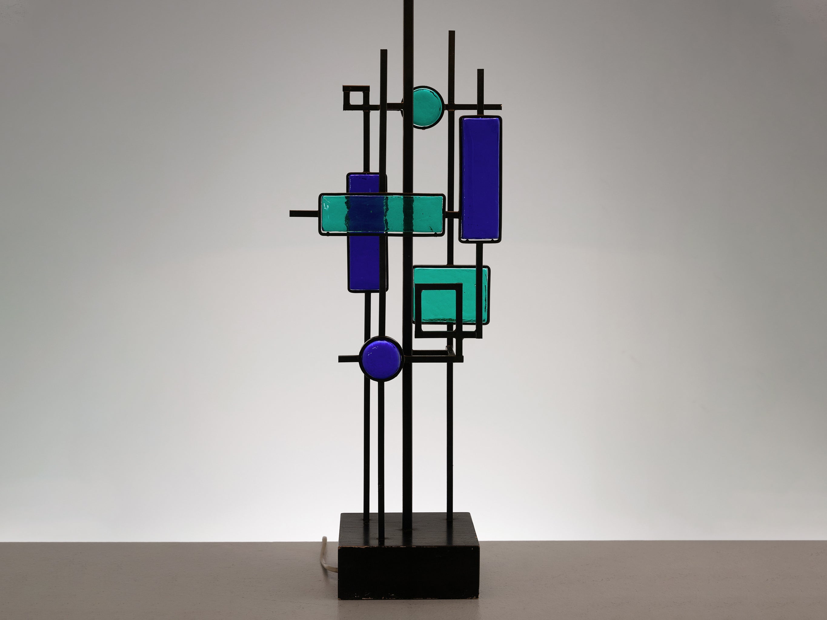 Svend Aage Holm Sørensen Sculptural Table Lamp with Iron Frame and Glass lighting Morentz