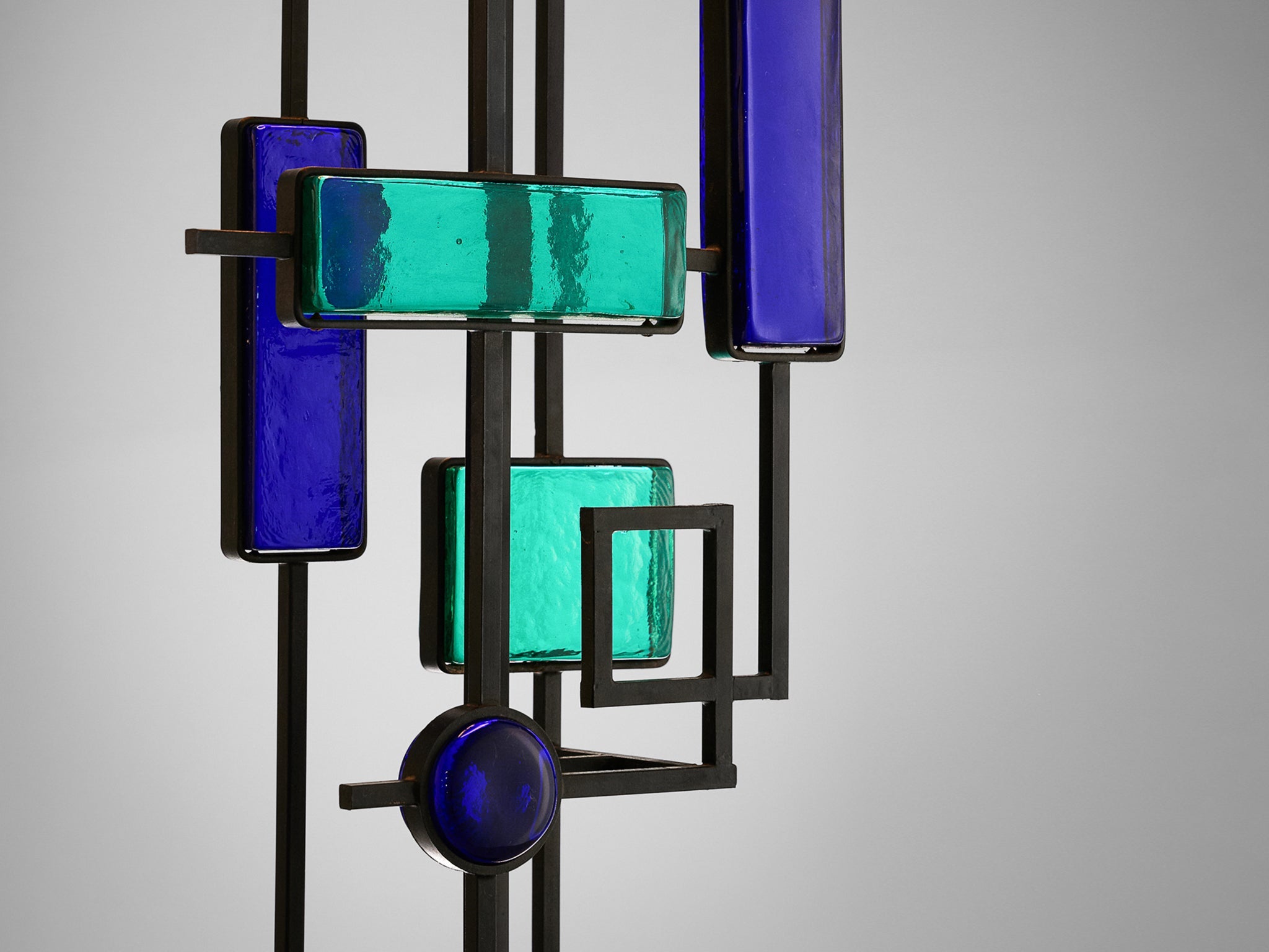 Svend Aage Holm Sørensen Sculptural Table Lamp with Iron Frame and Glass lighting Morentz