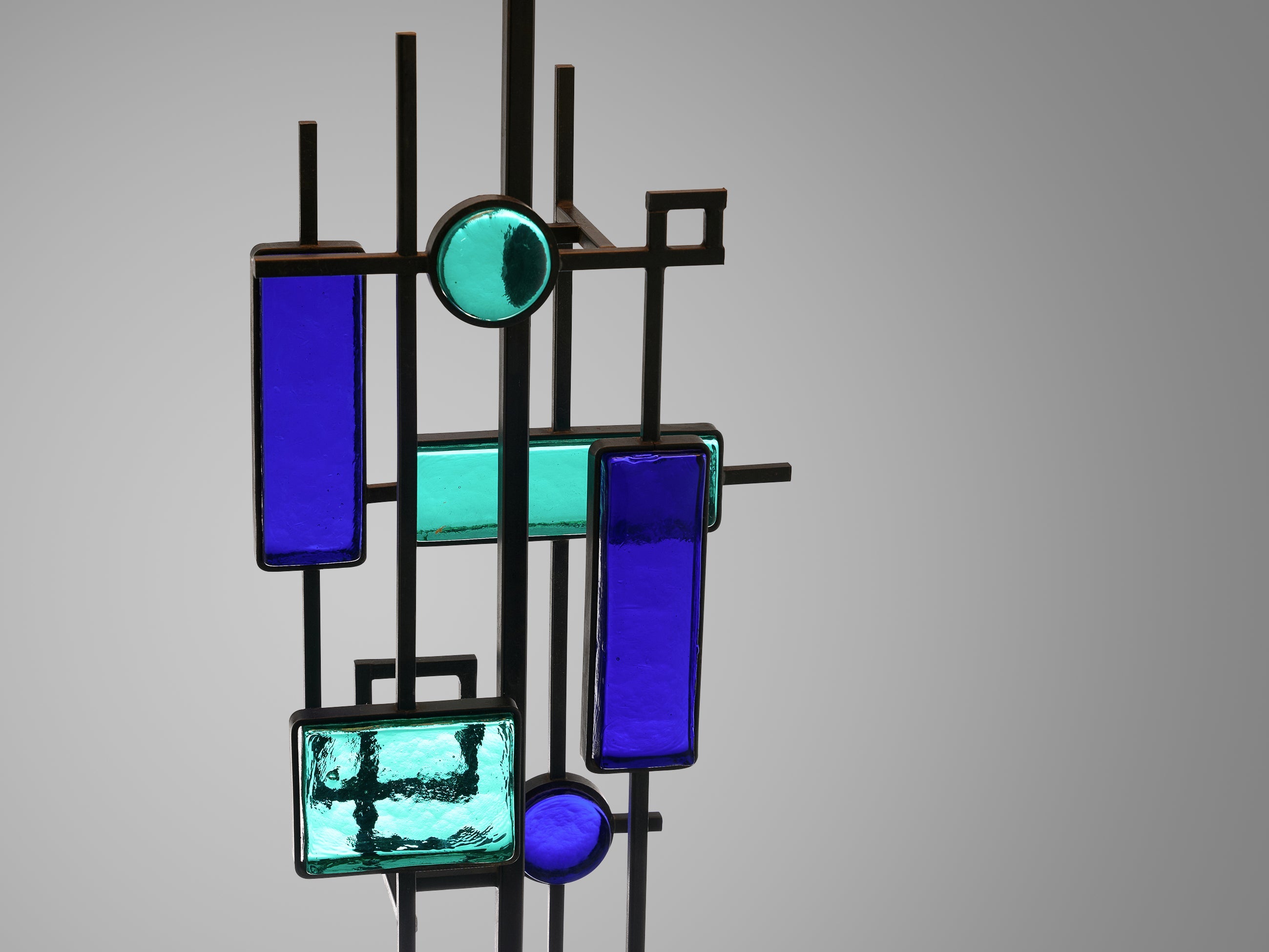 Svend Aage Holm Sørensen Sculptural Table Lamp with Iron Frame and Glass lighting Morentz