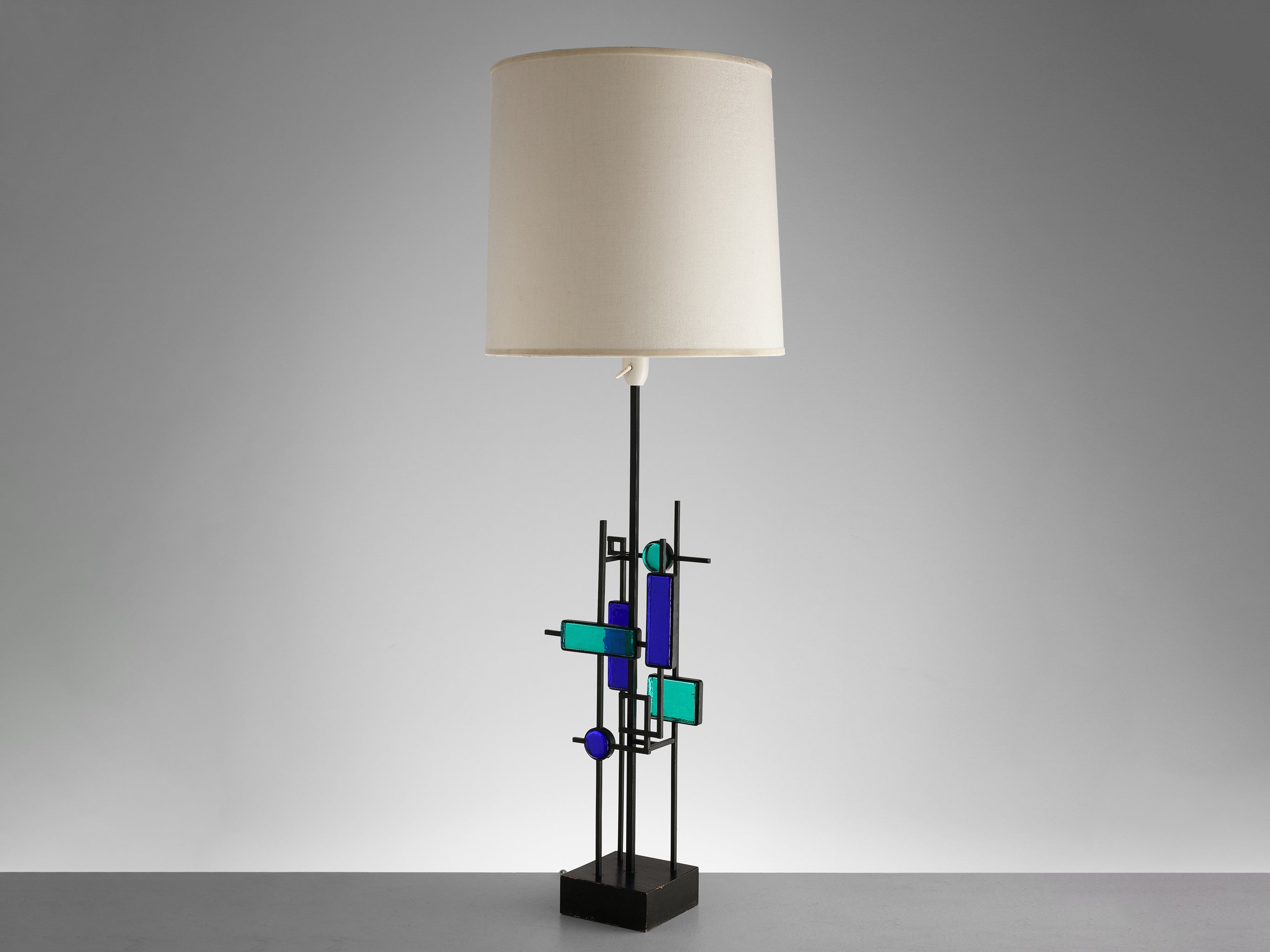 Svend Aage Holm Sørensen Sculptural Table Lamp with Iron Frame and Glass lighting Morentz
