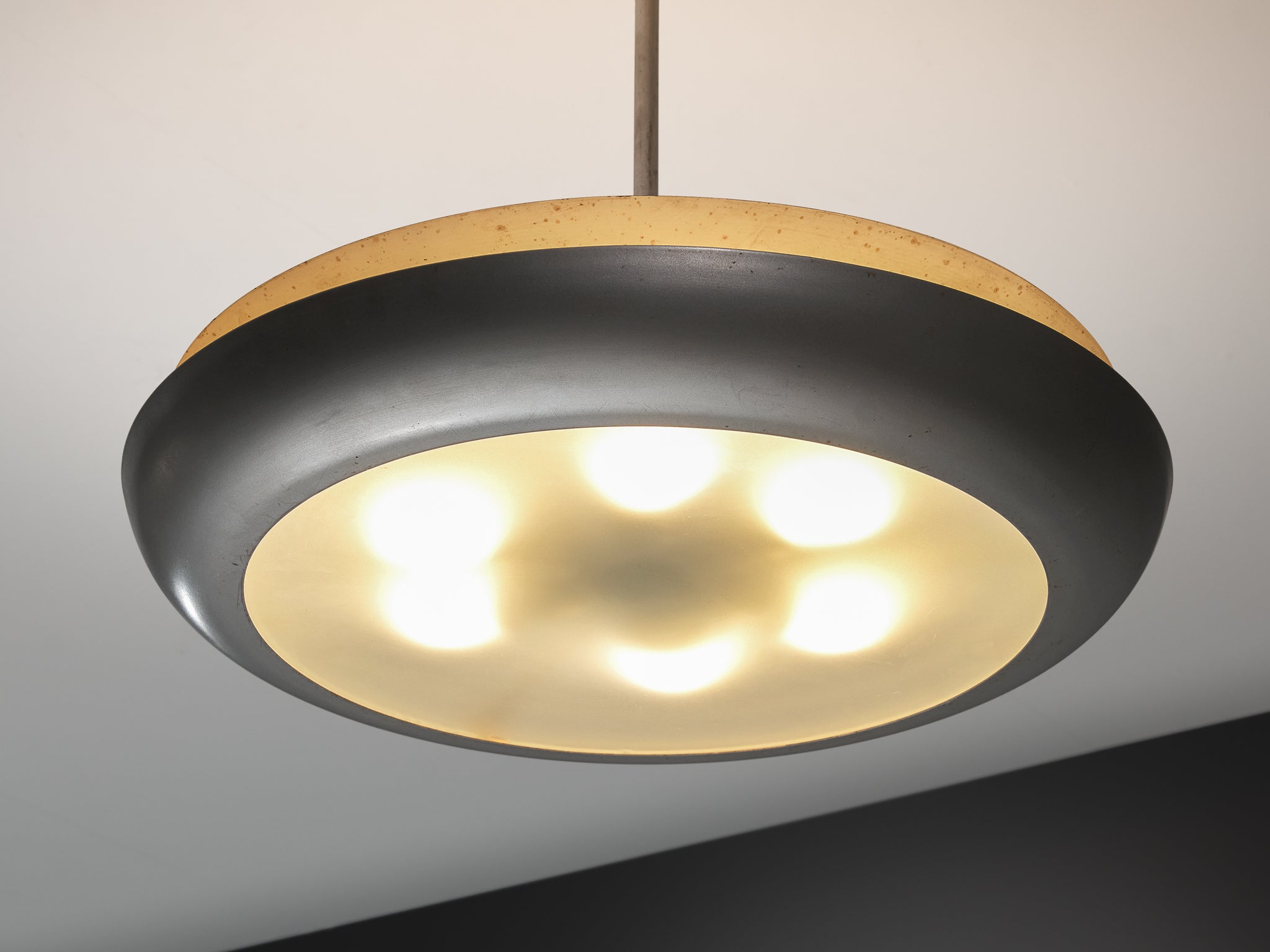 Josef Hurka for Napako Pendant Ceiling Light in Silver Steel and Glass Lighting Morentz