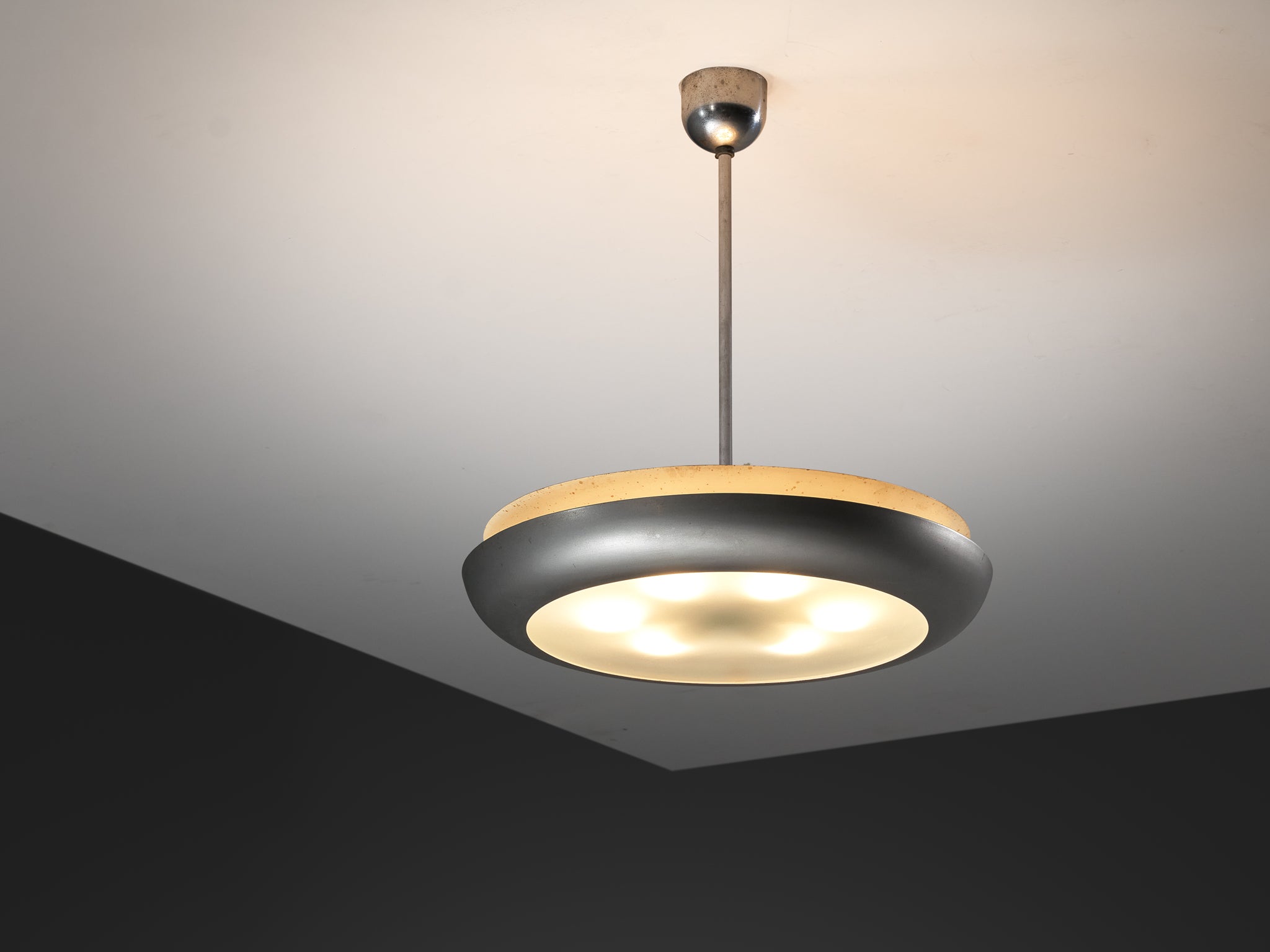 Josef Hurka for Napako Pendant Ceiling Light in Silver Steel and Glass Lighting Morentz