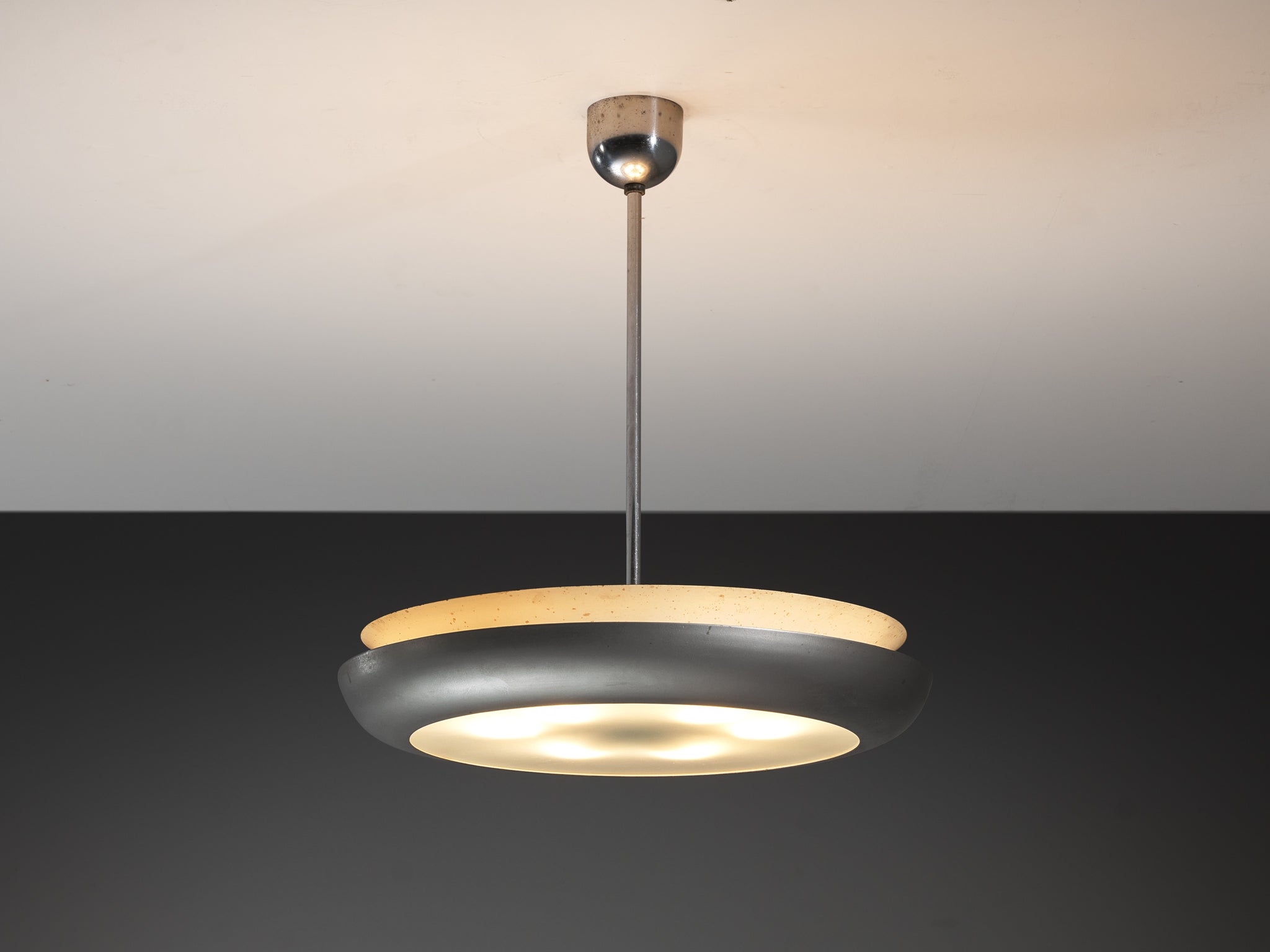 Josef Hurka for Napako Pendant Ceiling Light in Silver Steel and Glass Lighting Morentz
