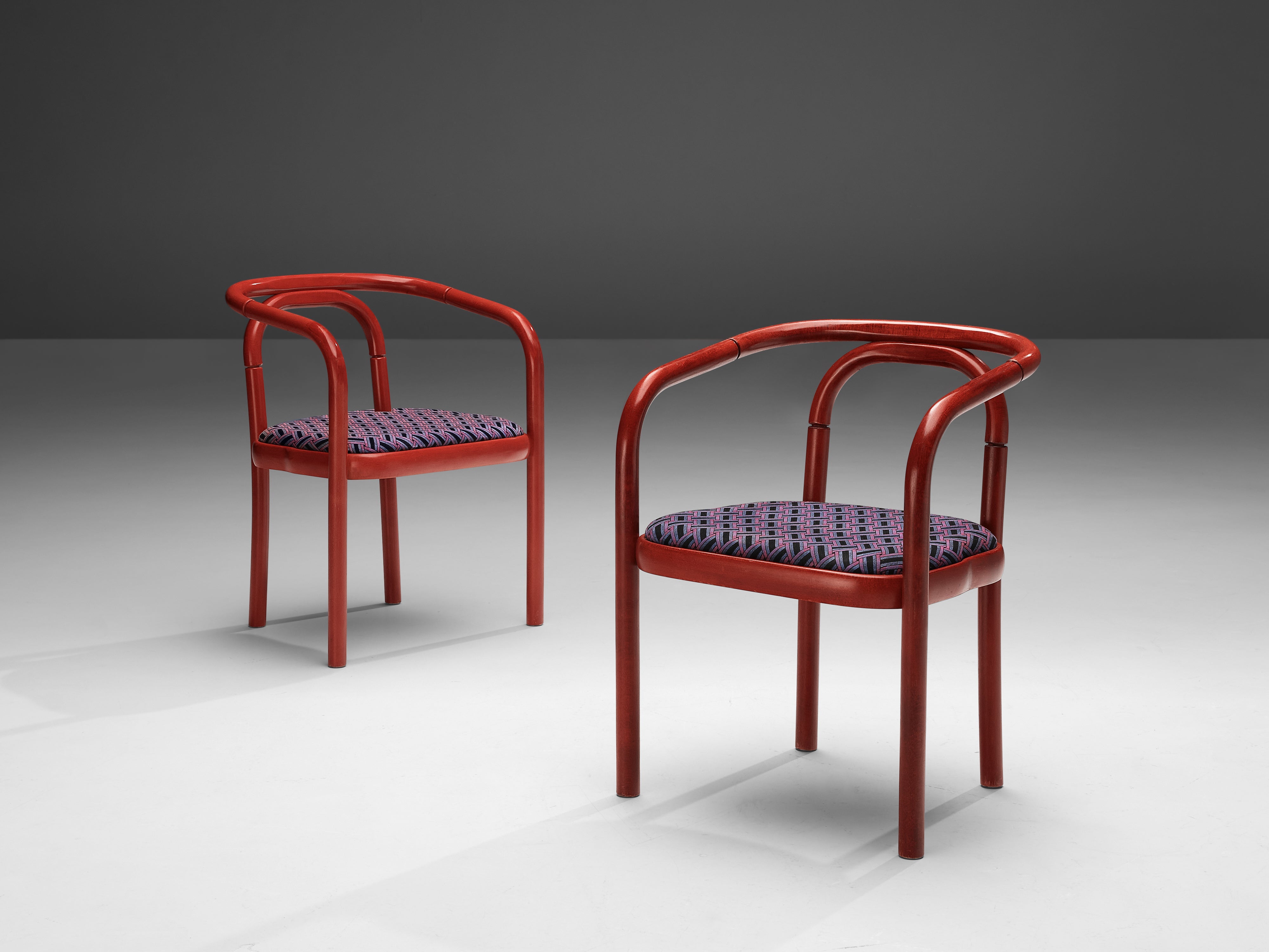 Antonin Suman for TON Dining Chairs with Red Frames and Patterned Upholstery seating Morentz
