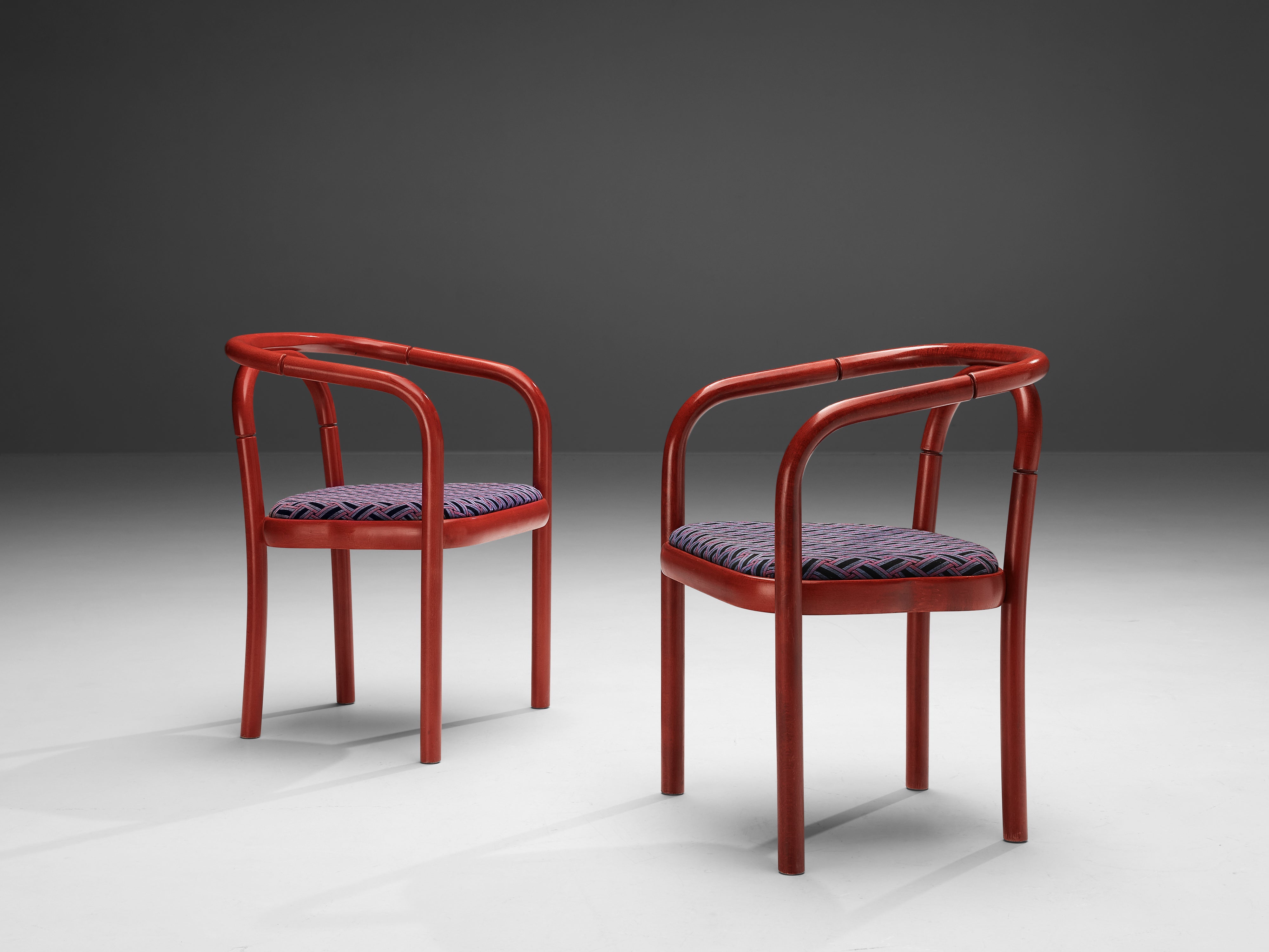 Antonin Suman for TON Dining Chairs with Red Frames and Patterned Upholstery seating Morentz