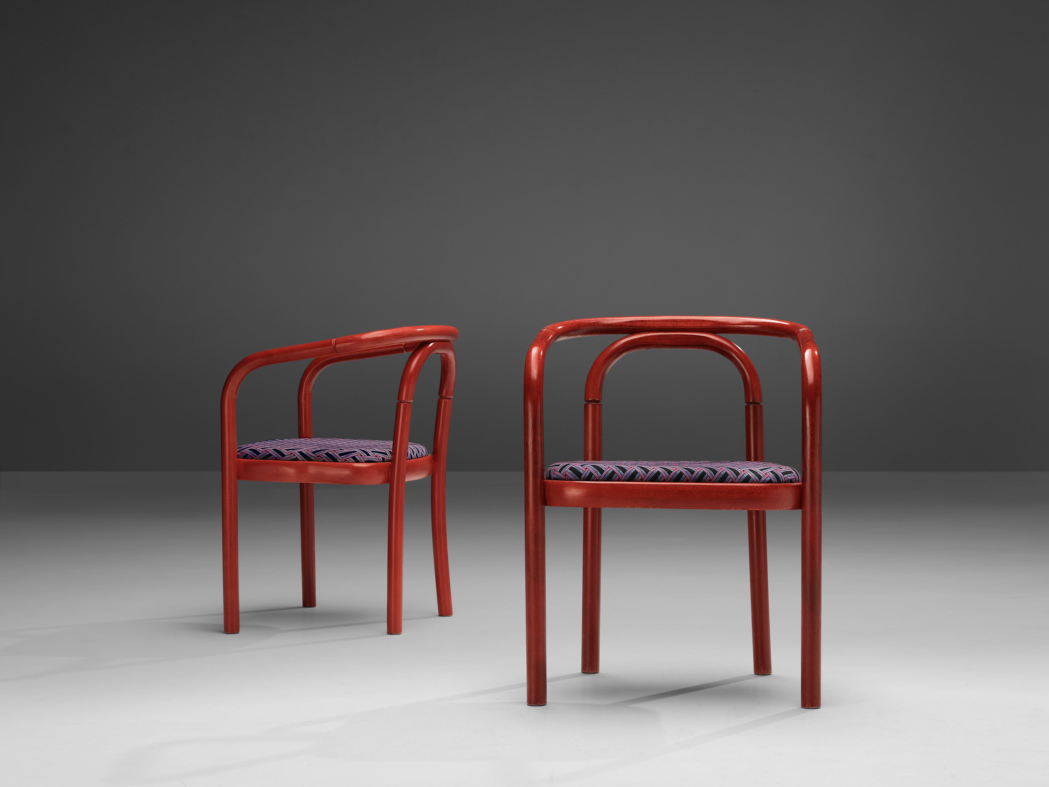 Antonin Suman for TON Dining Chairs with Red Frames and Patterned Upholstery seating Morentz