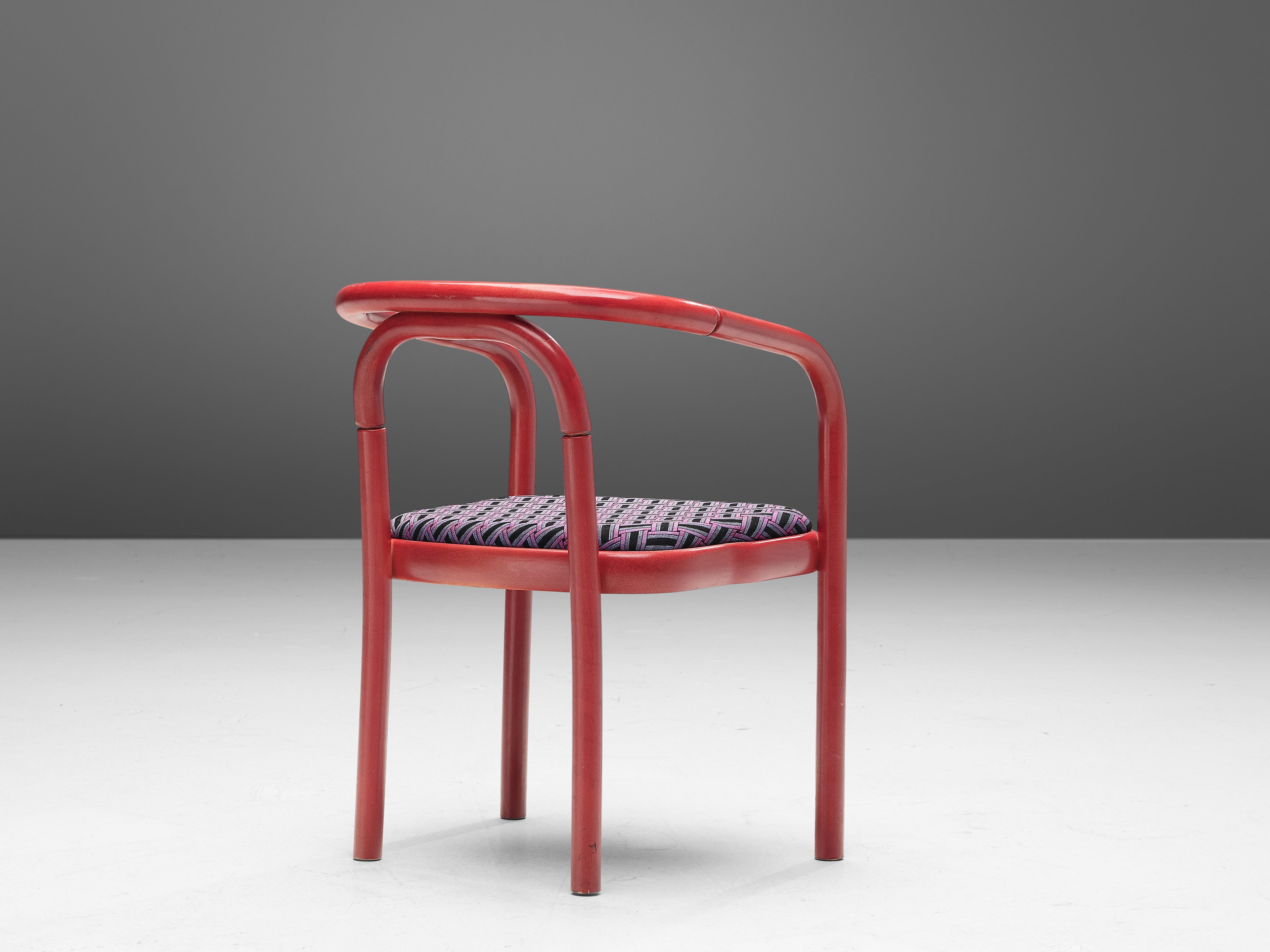 Antonín Šuman for TON Dining Chairs with Red Frames and Patterned Upholstery seating Morentz