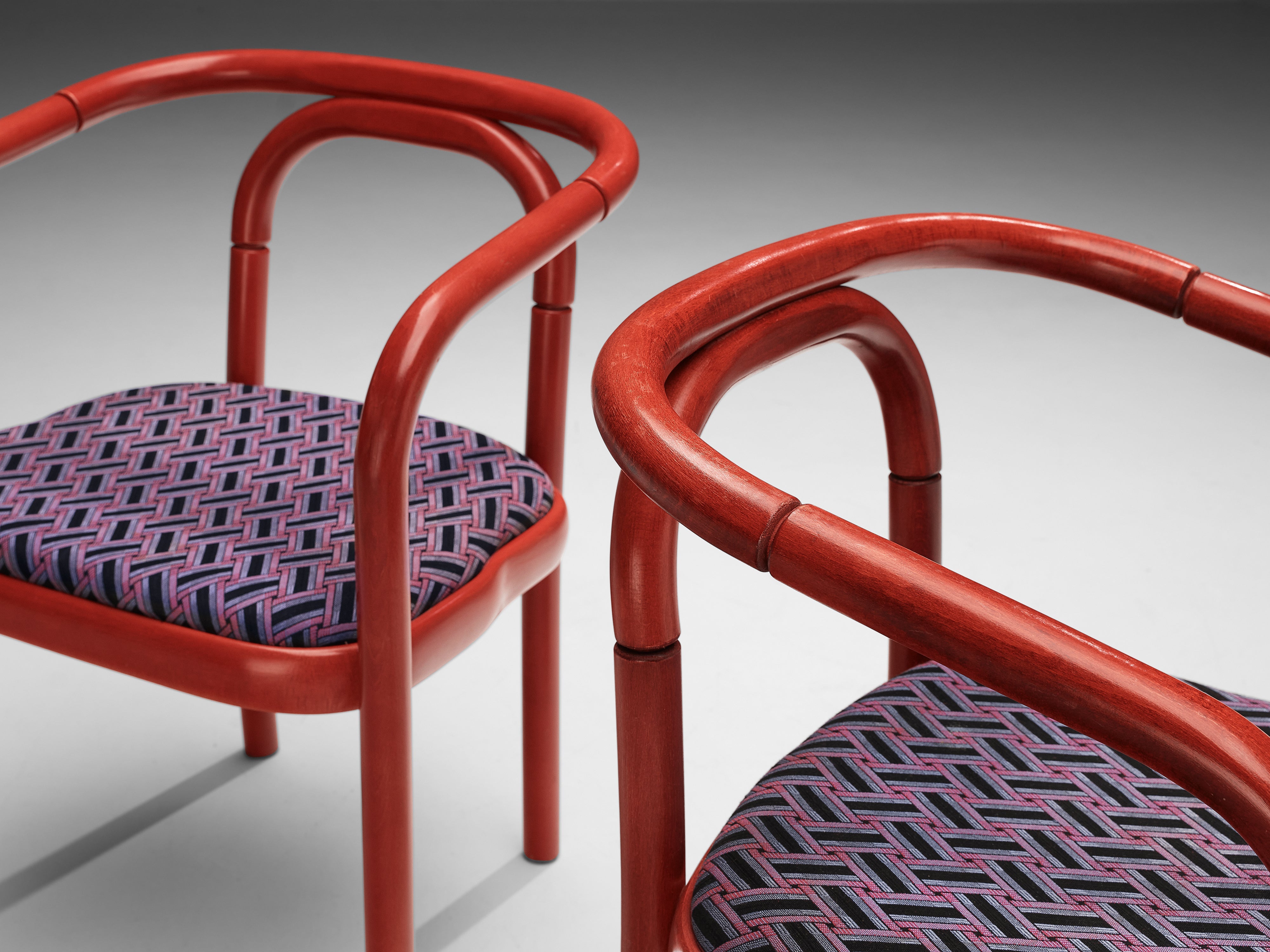 Antonin Suman for TON Dining Chairs with Red Frames and Patterned Upholstery seating Morentz