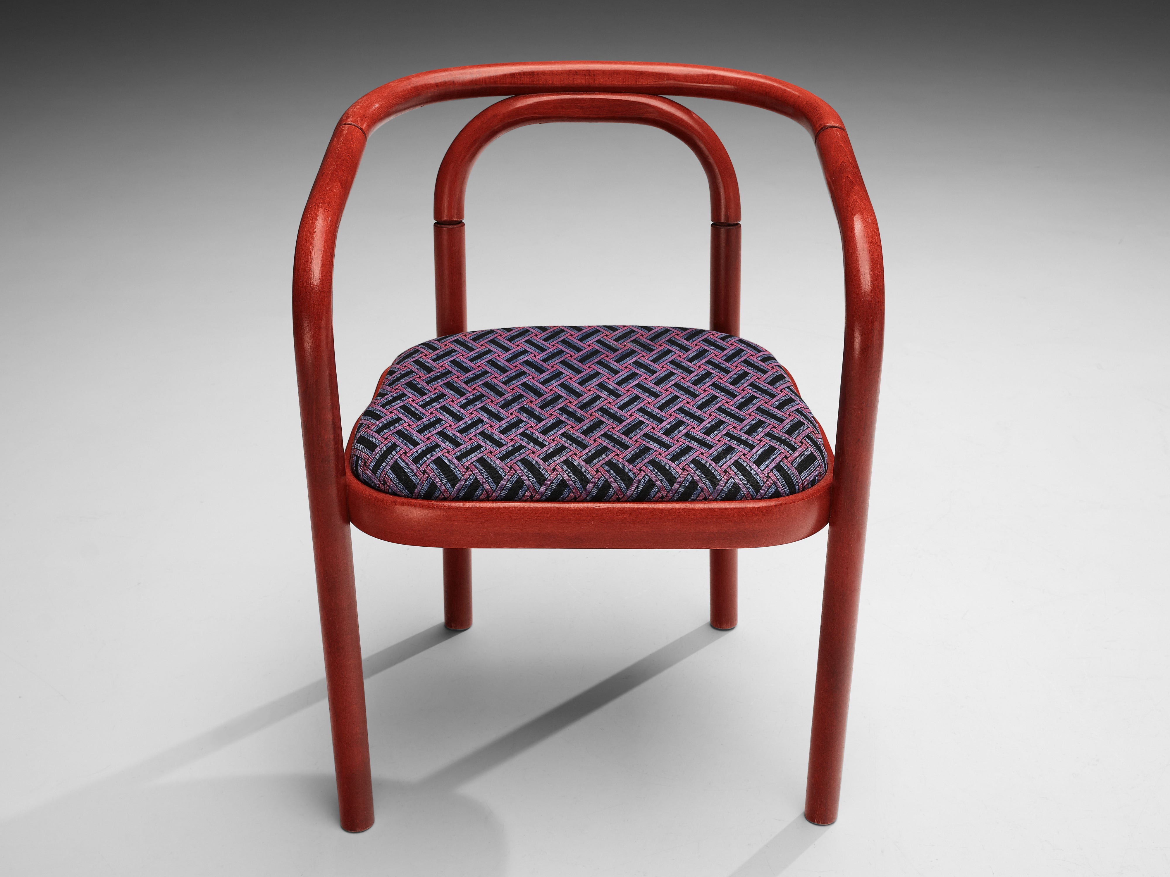 Antonin Suman for TON Dining Chairs with Red Frames and Patterned Upholstery seating Morentz