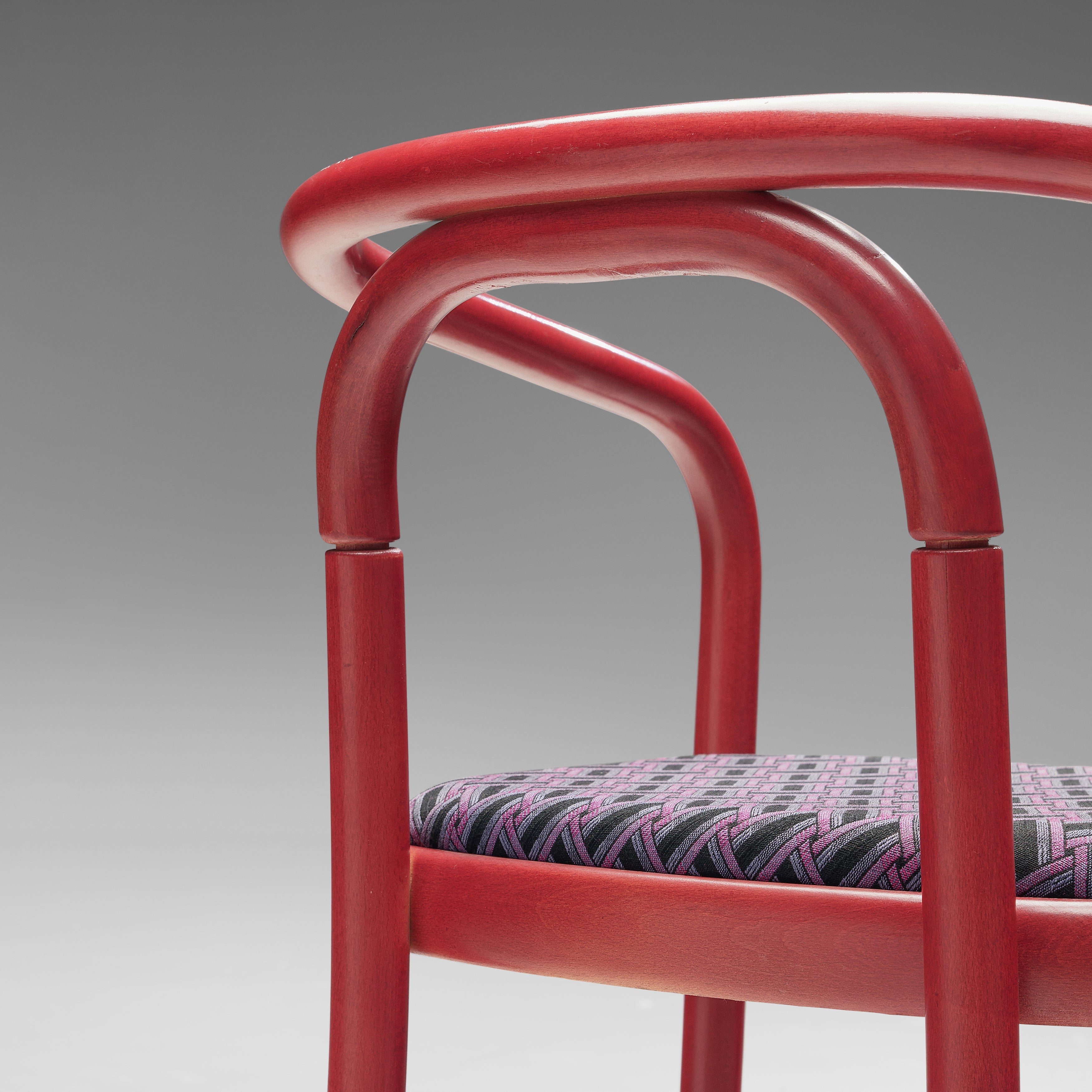 Antonín Šuman for TON Dining Chairs with Red Frames and Patterned Upholstery seating Morentz