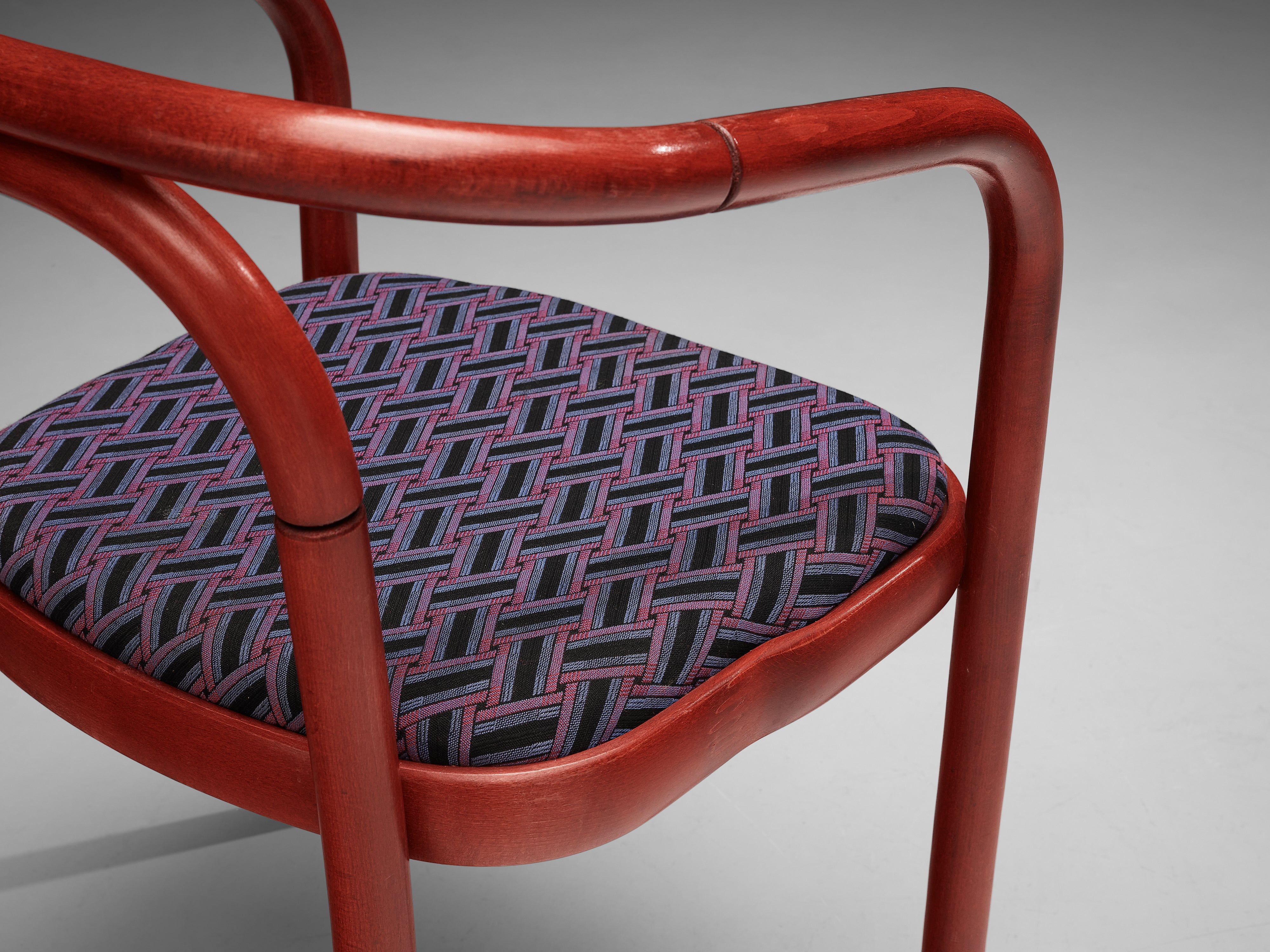 Antonin Suman for TON Dining Chairs with Red Frames and Patterned Upholstery seating Morentz