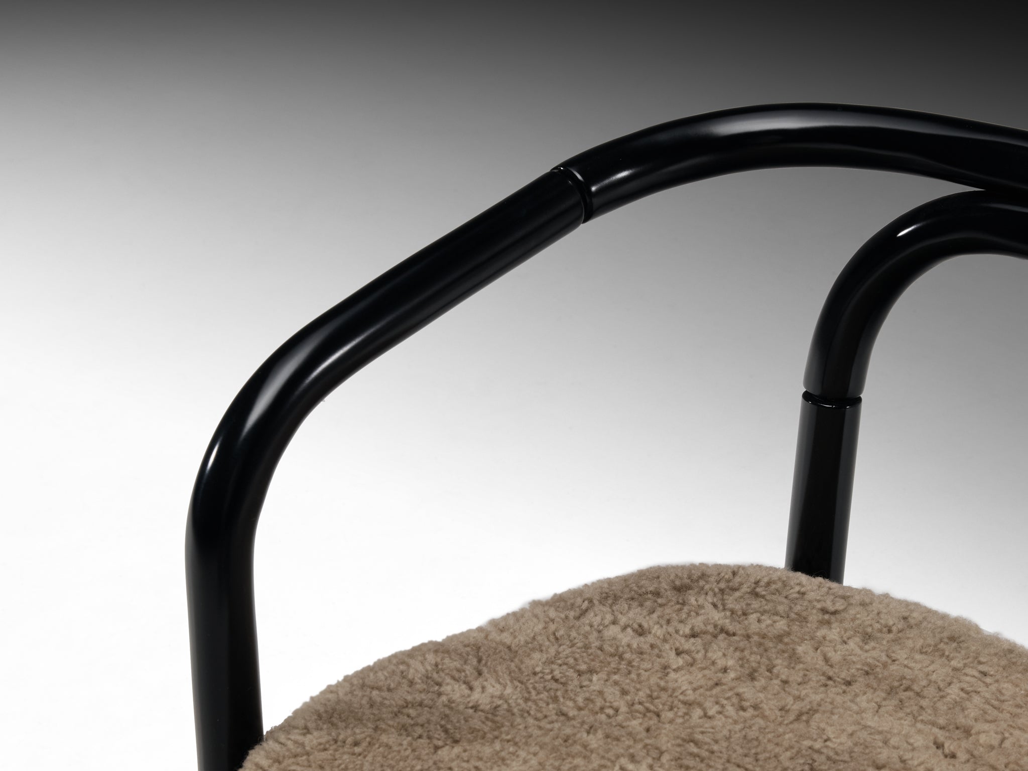 Pair of Sculptural Bentwood Armchairs in Black Lacquered Wood and Sheepskin Seating Morentz