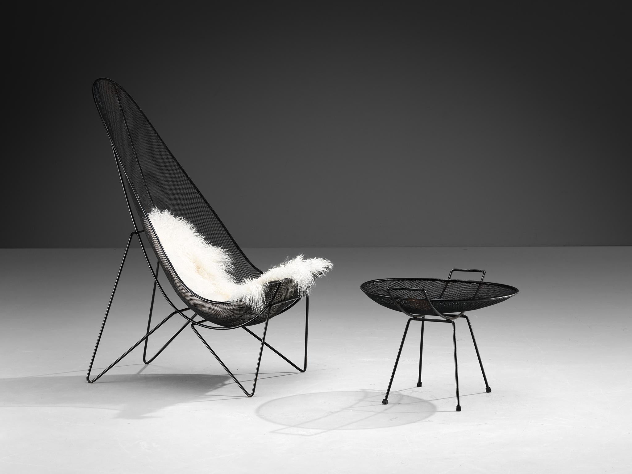 Sol Bloom Patio 'Scoop' Chair with Table in Black Steel Mesh seating Morentz