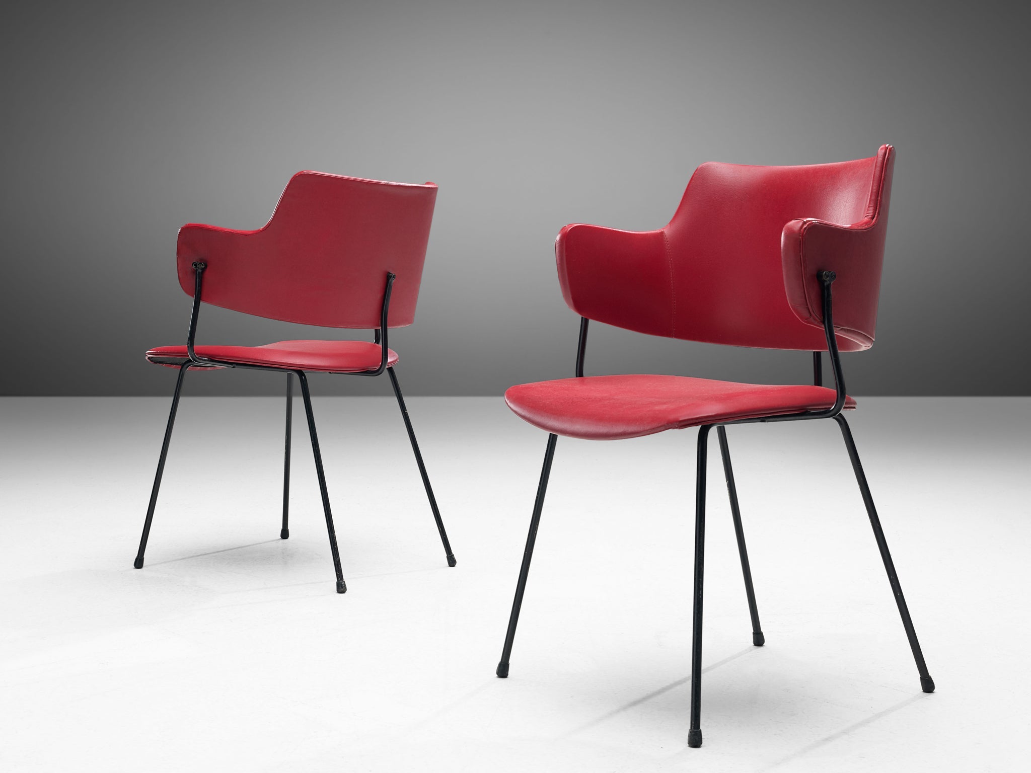 Wim Rietveld & W.H. Gispen for Kembo '205' Chairs in Red Upholstery seating Morentz