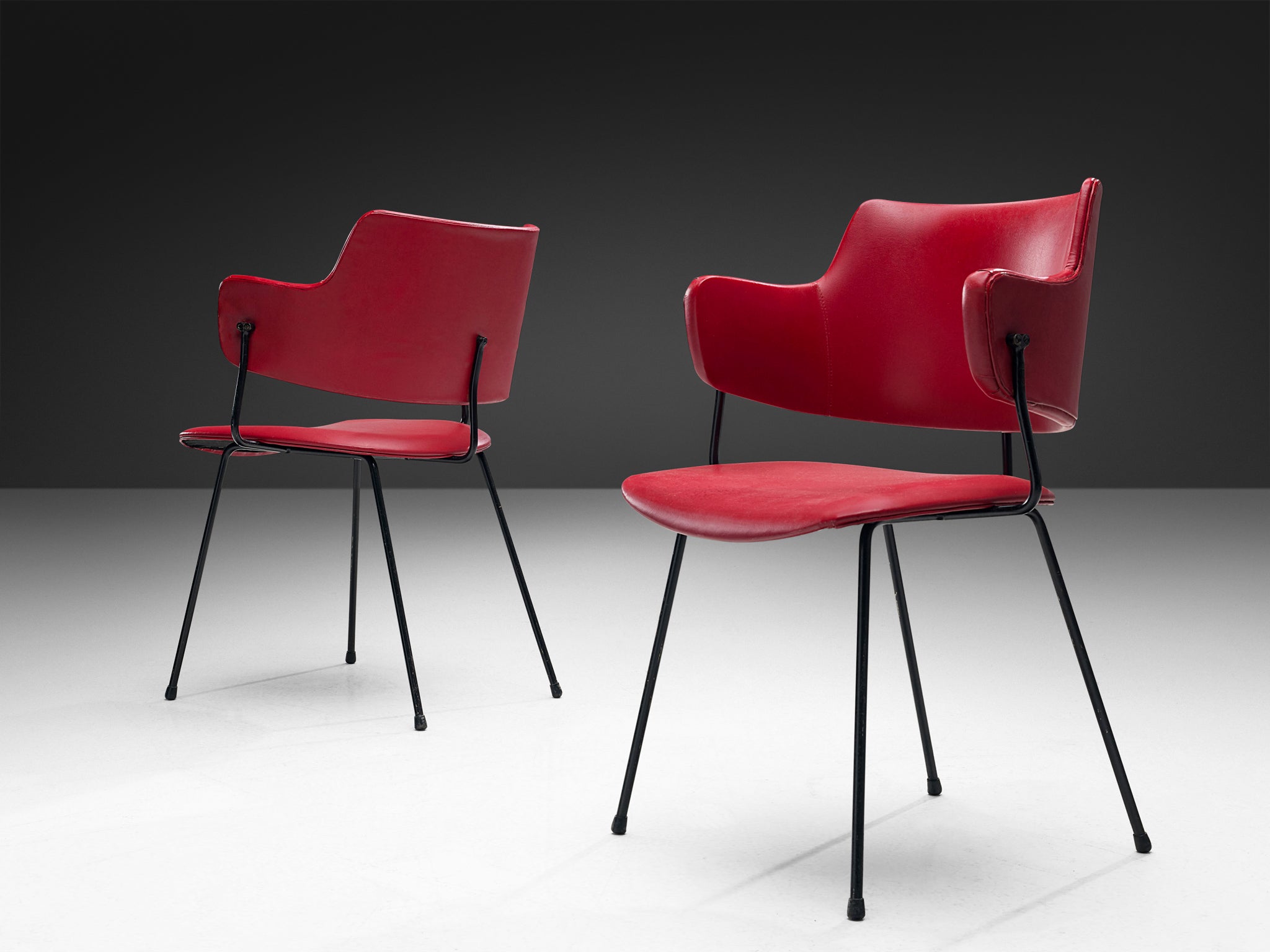 Wim Rietveld & W.H. Gispen for Kembo '205' Dining Chairs in Red Upholstery Seating Morentz