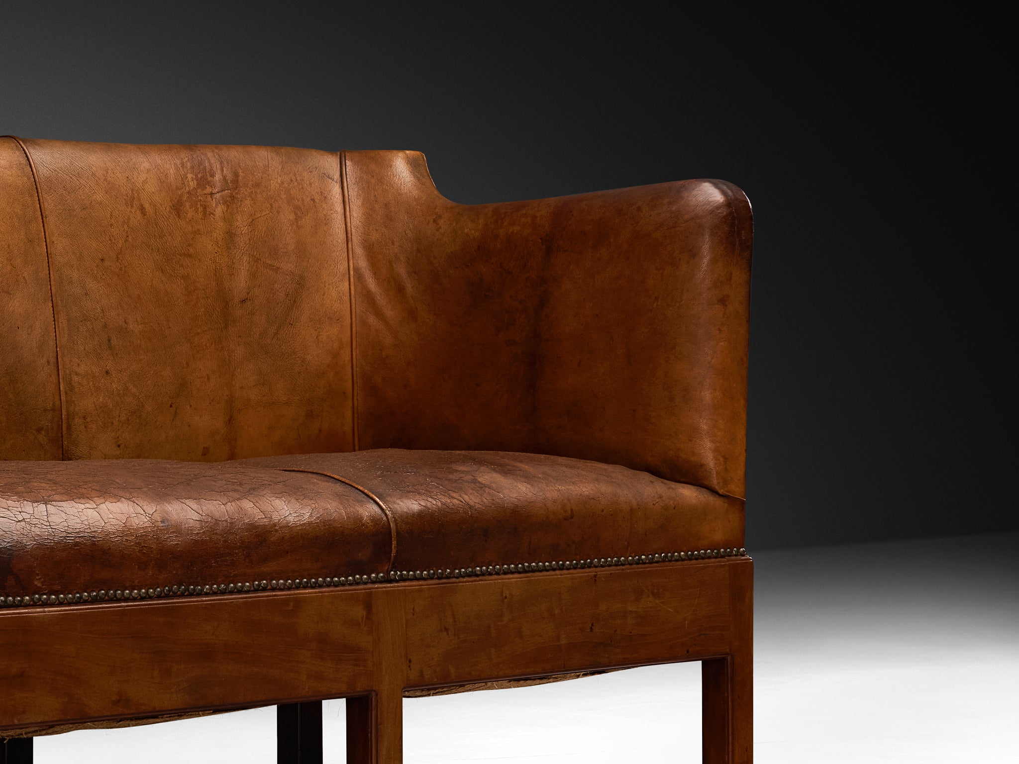 Unique Jacob Kjaer Sofa in Original Niger Leather and Mahogany Seating Morentz