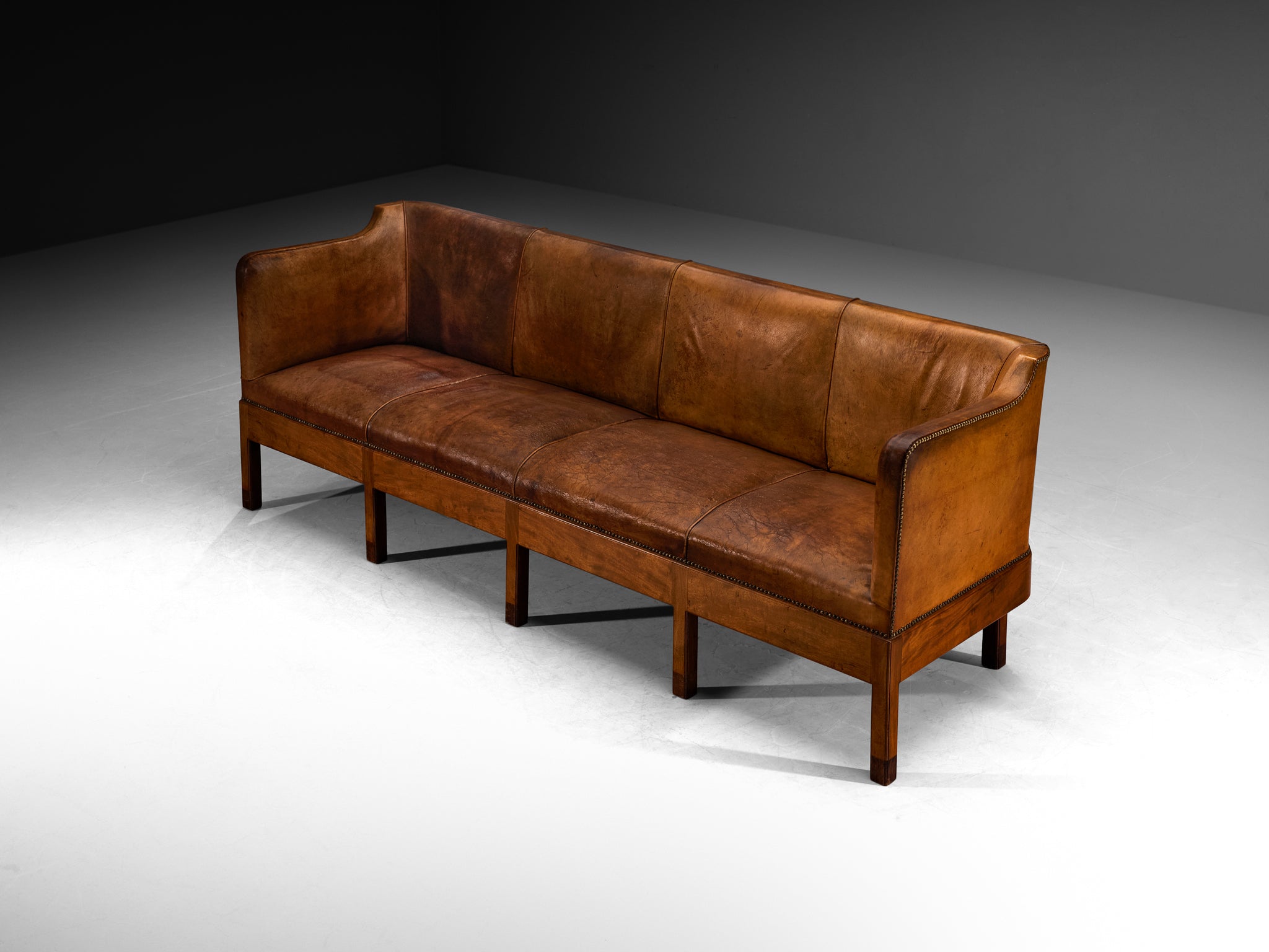 Unique Jacob Kjaer Sofa in Original Niger Leather and Mahogany Seating Morentz