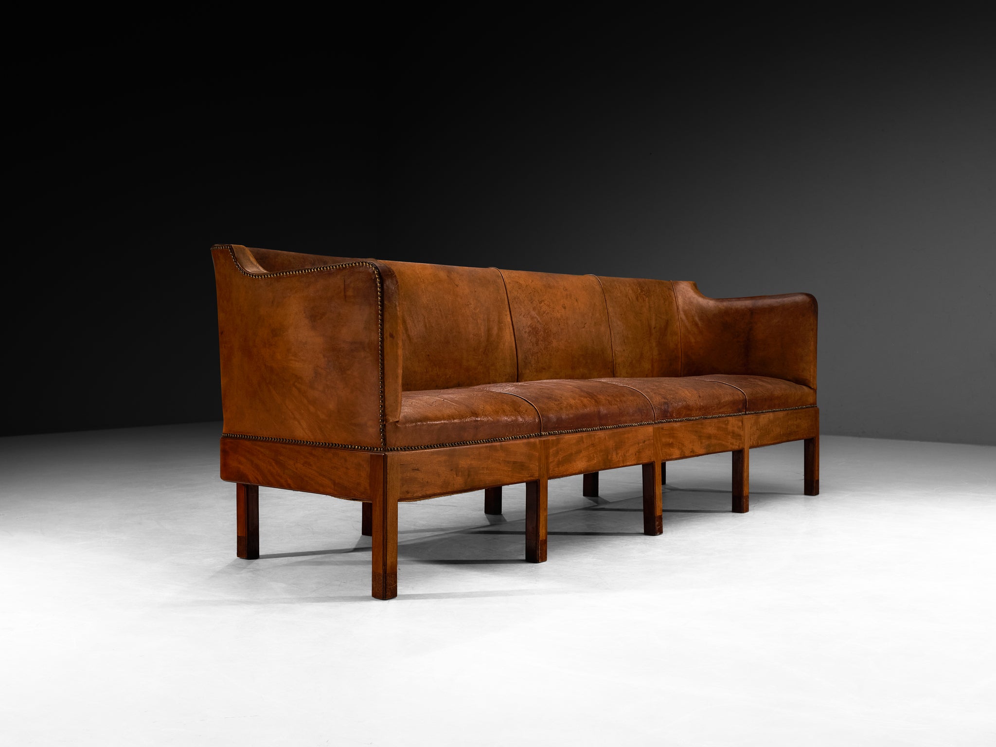 Unique Jacob Kjaer Sofa in Original Niger Leather and Mahogany Seating Morentz