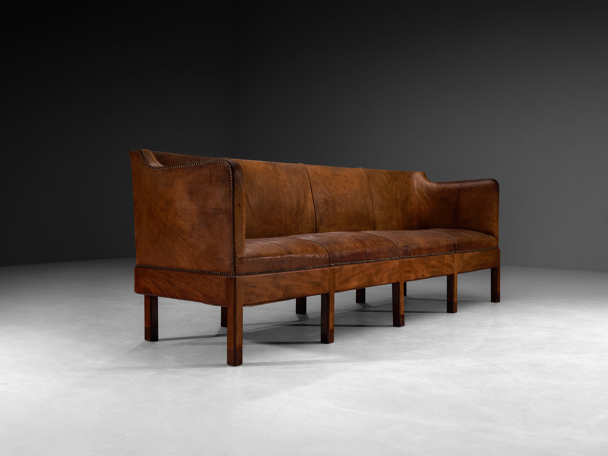 Unique Jacob Kjaer Sofa in Original Niger Leather and Mahogany Seating Morentz