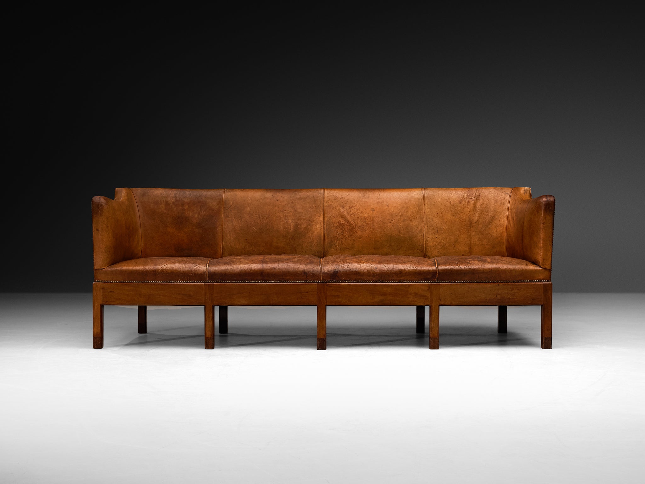 Unique Jacob Kjaer Sofa in Original Niger Leather and Mahogany Seating Morentz