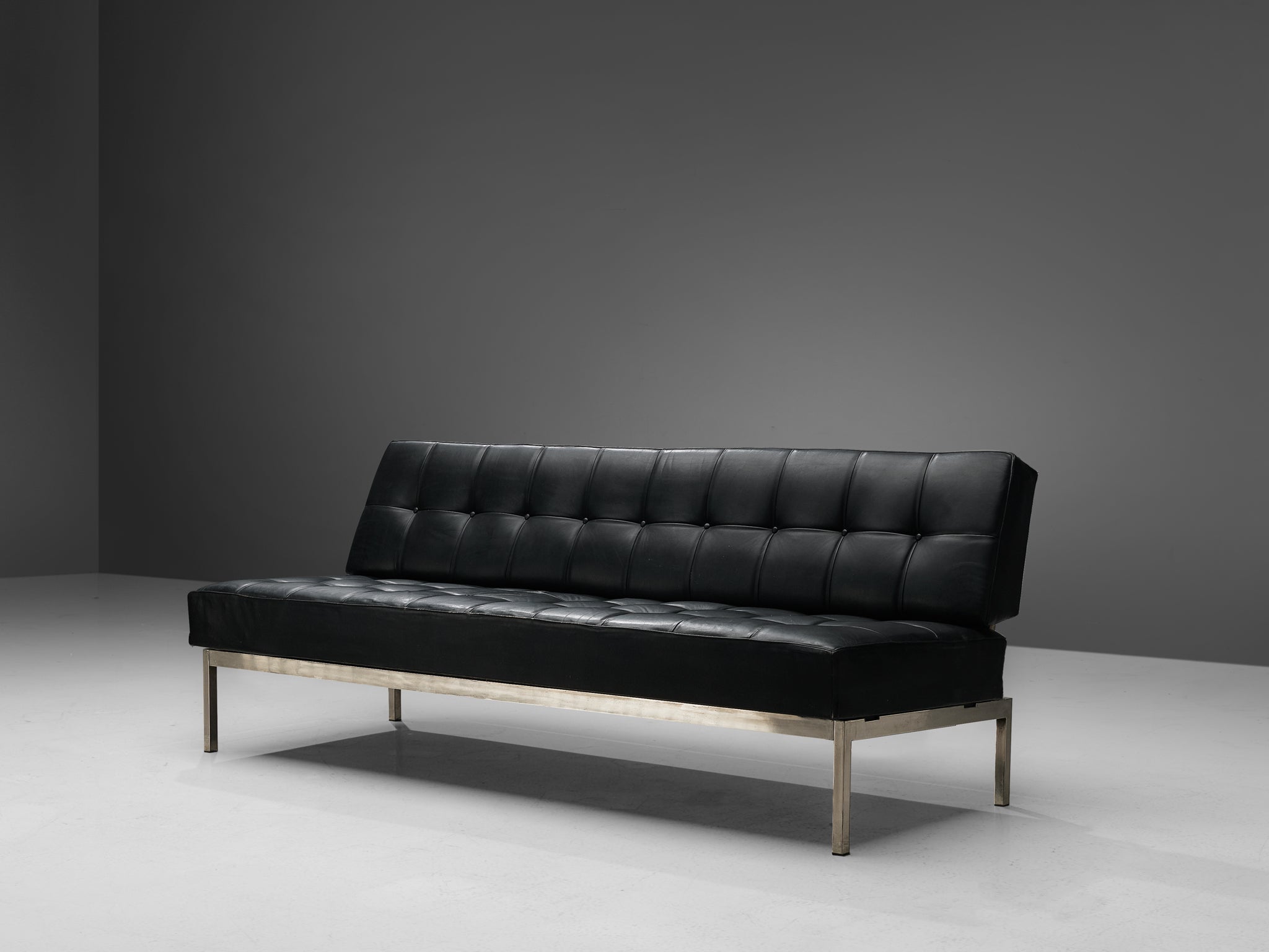 Johannes Spalt 'Constanze' Sofa Daybed in Black Leather and Steel seating Morentz