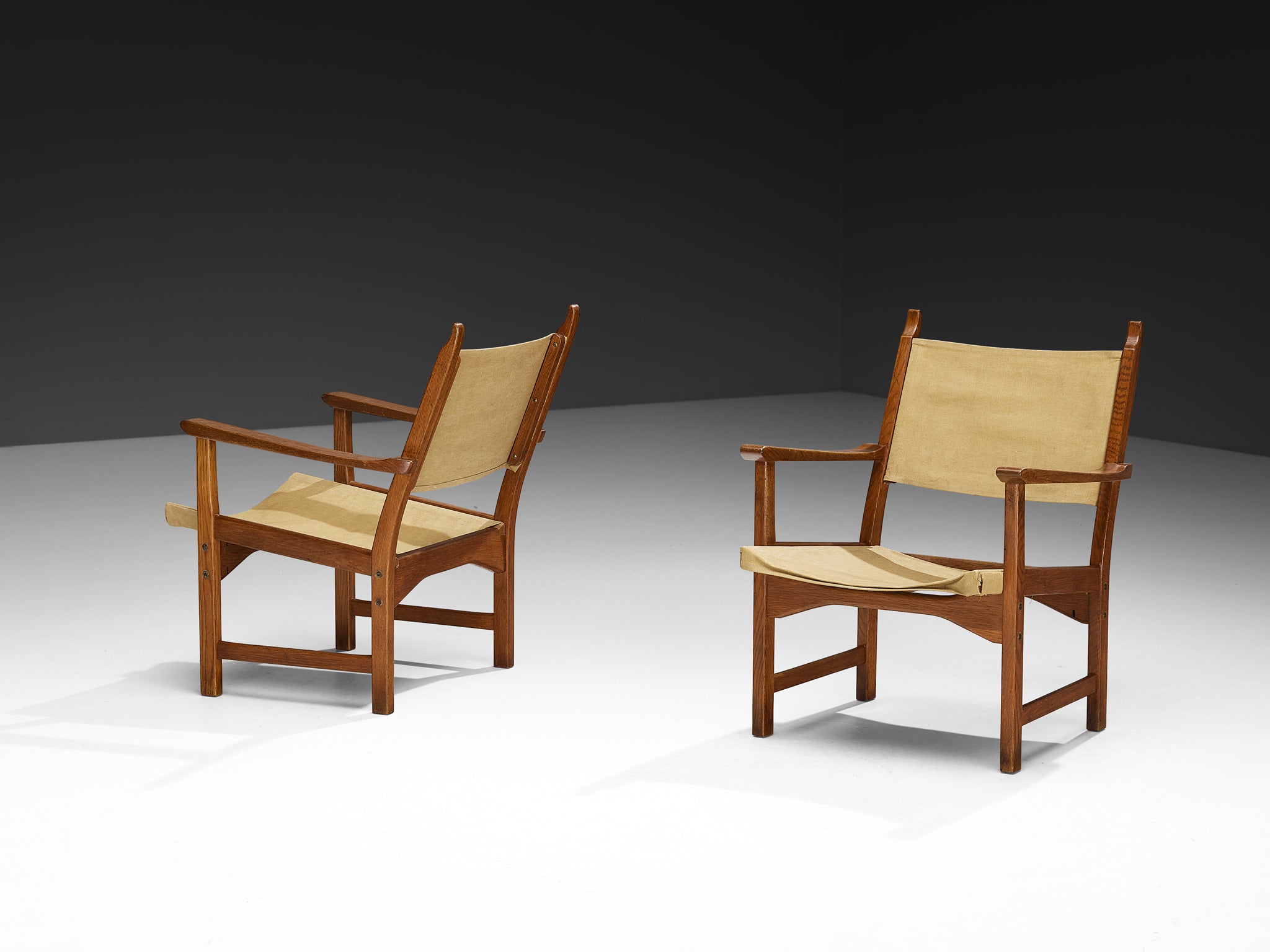Carl Malmsten & Yngve Ekström Pair of 'Caryngo' Chairs in Oak and Canvas Seating Morentz