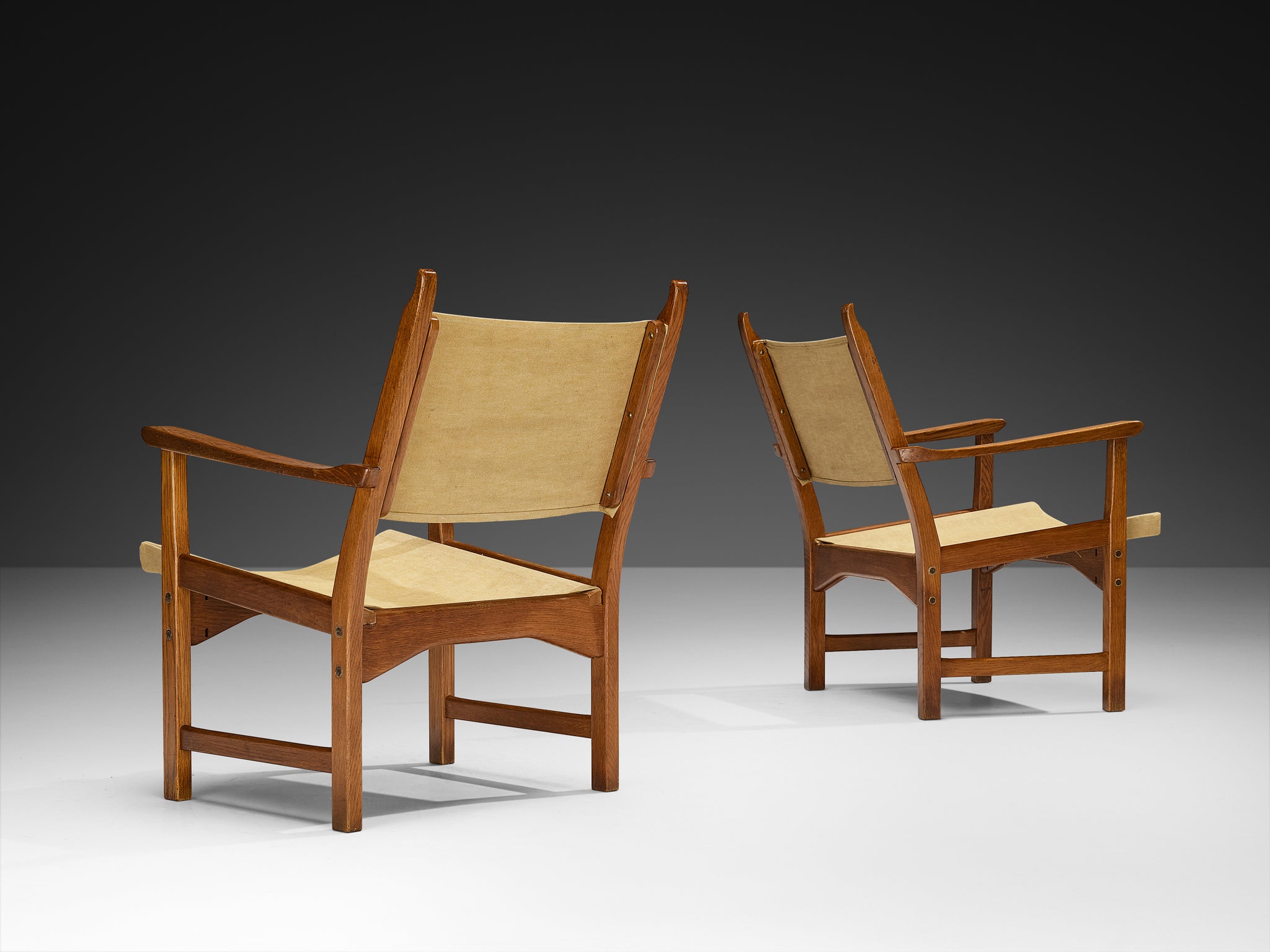 Carl Malmsten & Yngve Ekström Pair of 'Caryngo' Chairs in Oak and Canvas Seating Morentz