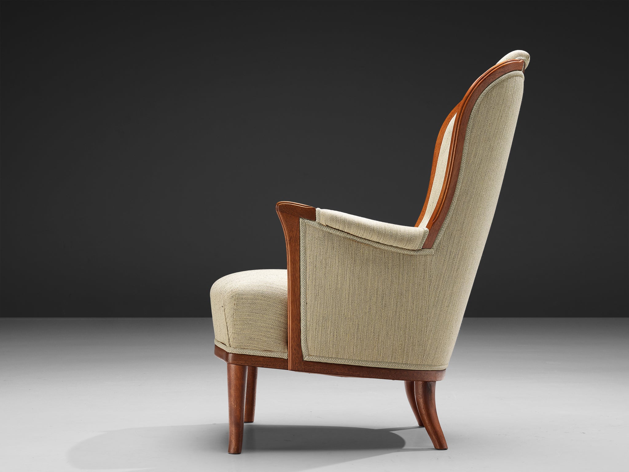Carl Malmsten for O.H. Sjögren Pair of 'Our Lady' Lounge Chair in Teak and White Upholstery Seating Morentz