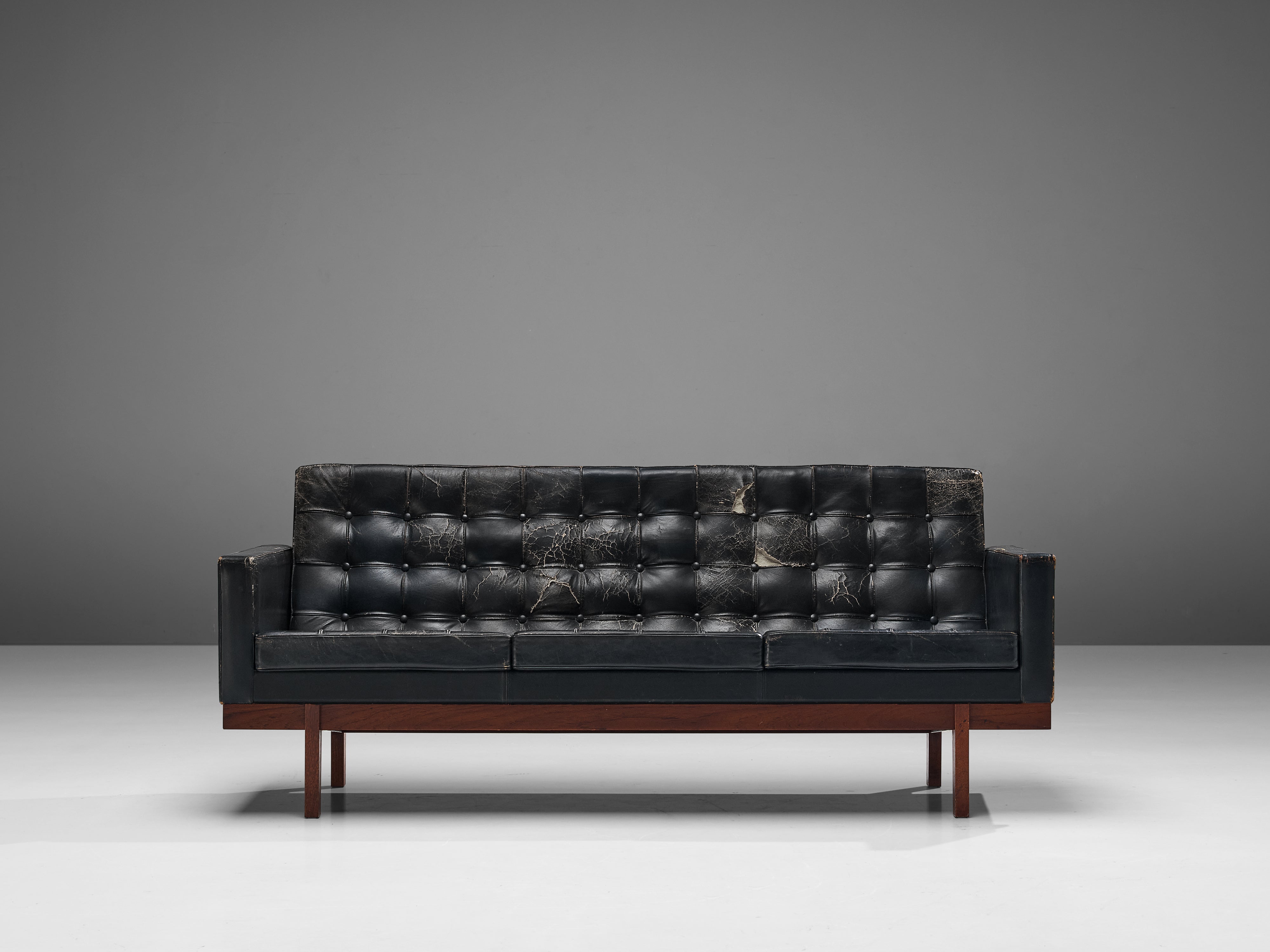 Karl Erik Ekselius Sofa in Teak and Black Leather seating Morentz
