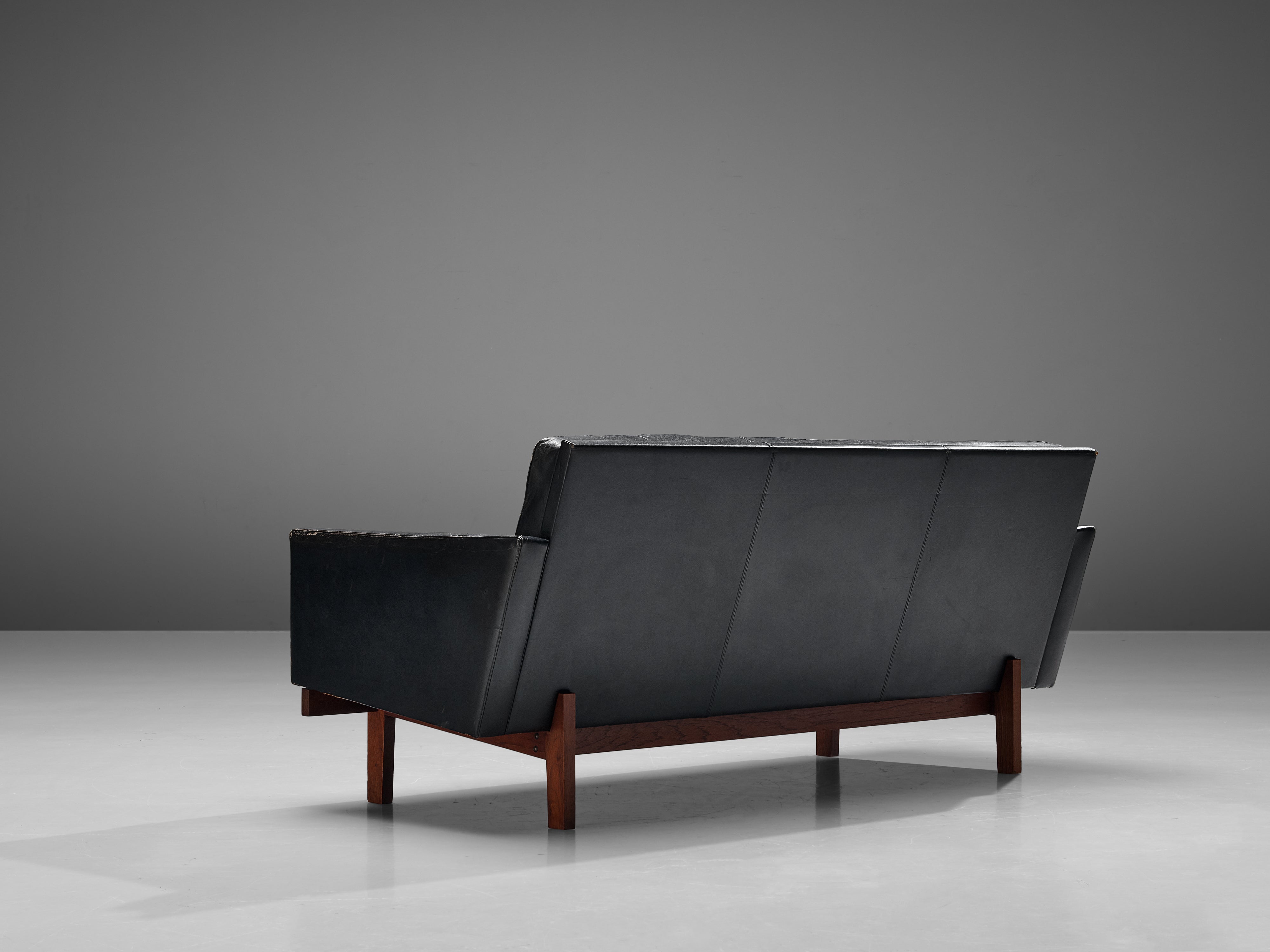 Karl Erik Ekselius Sofa in Teak and Black Leather seating Morentz