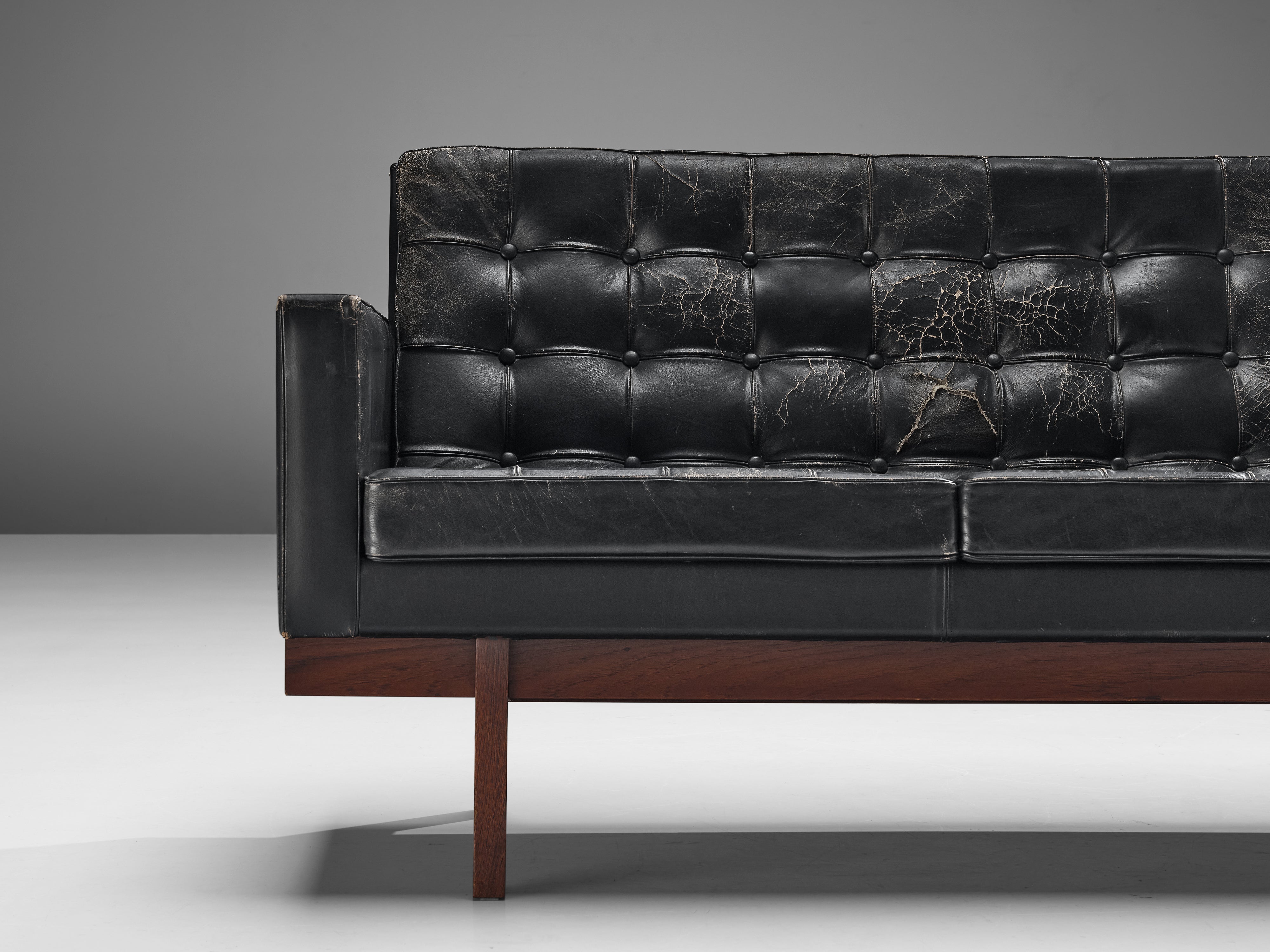 Karl Erik Ekselius Sofa in Teak and Black Leather seating Morentz